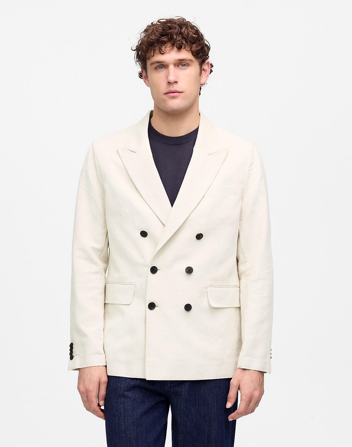 Double-Breasted Blazer in Cotton-Linen Blend