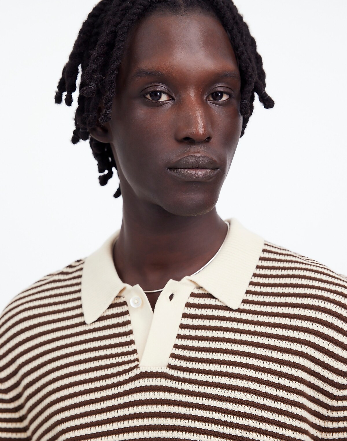 Pointelle Stitch Single-Button Sweater Polo