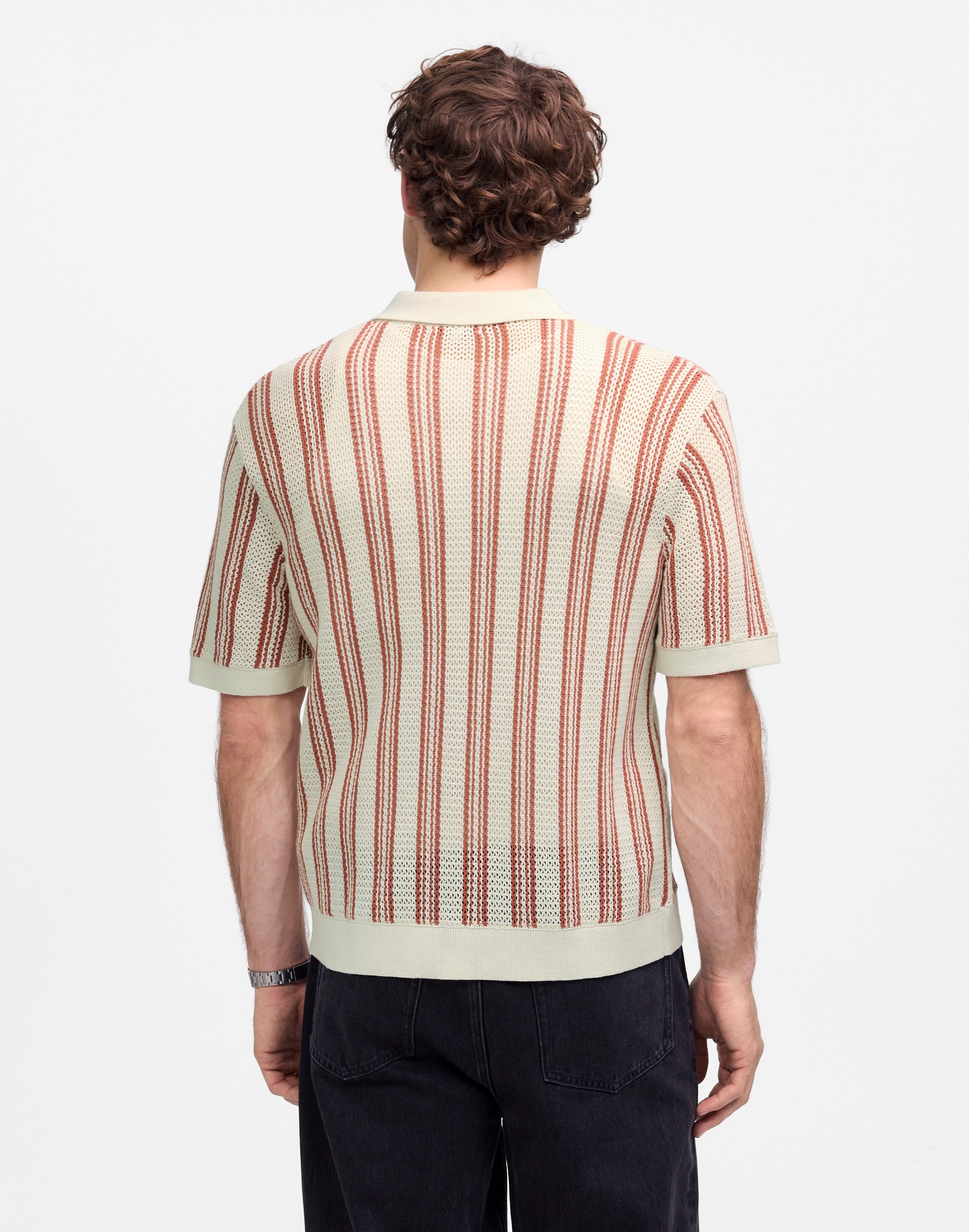 Open-Stitch Button-Up Sweater Polo Alternate Image 4