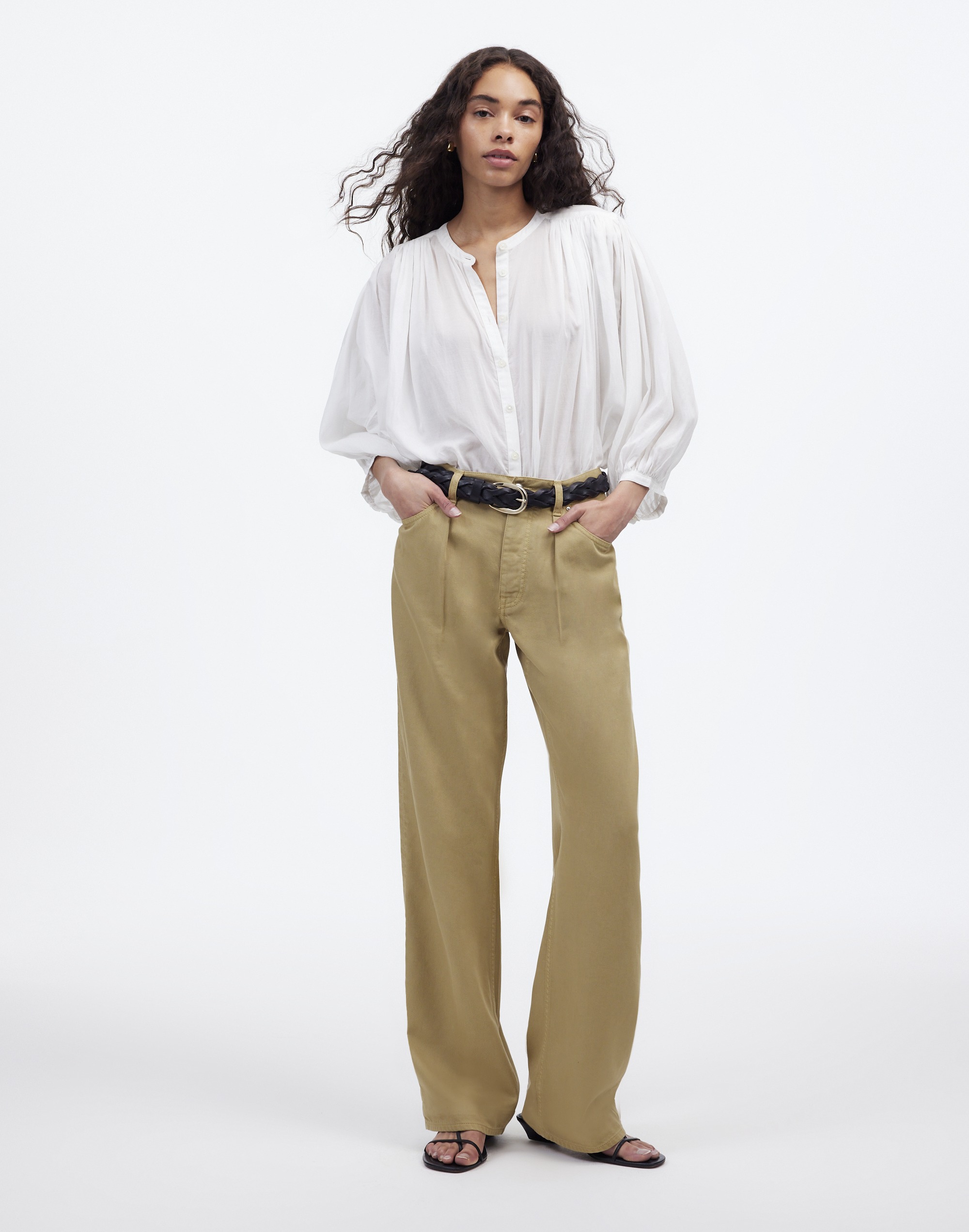 pleated low-slung baggy jean in garment dye: airy denim edition