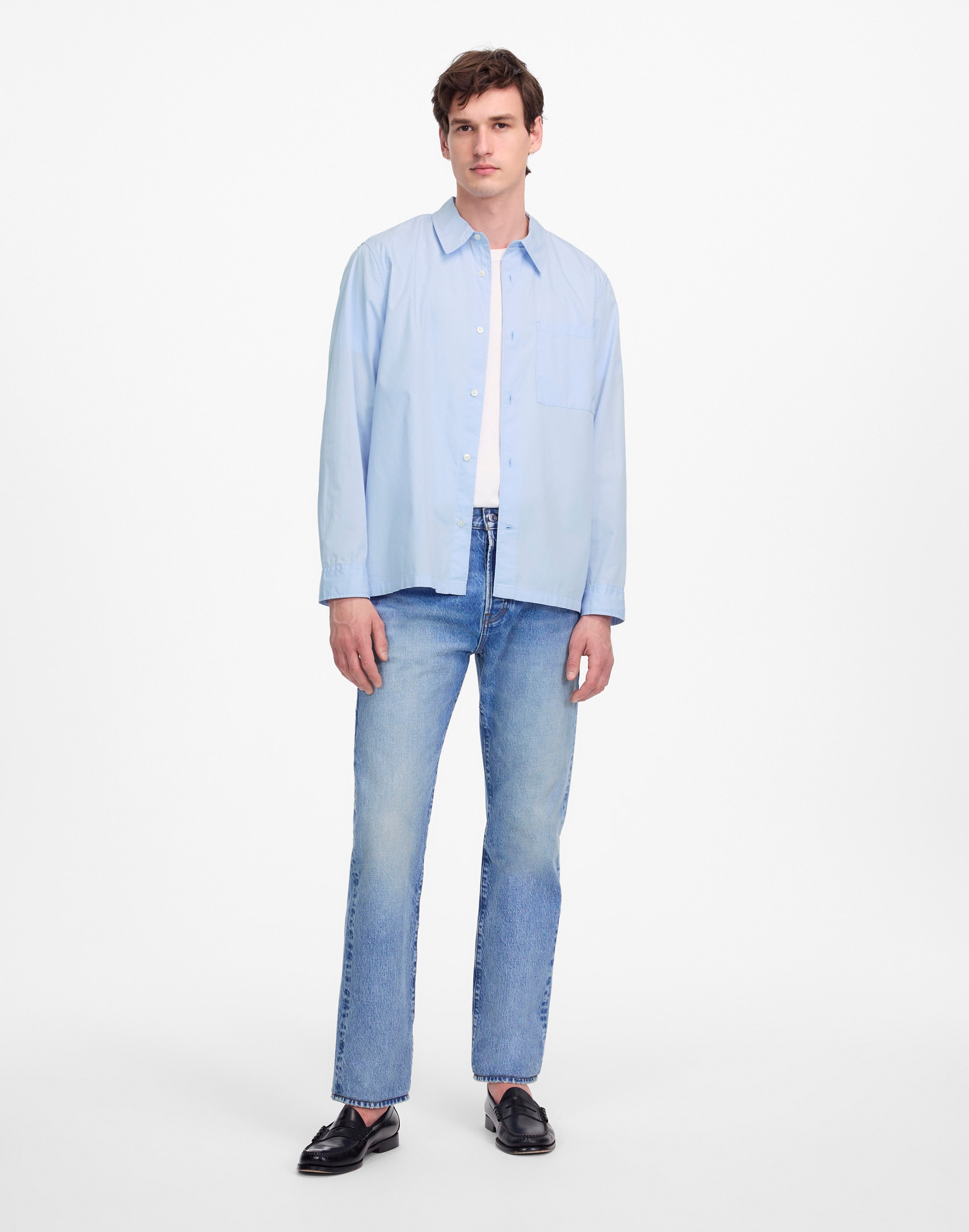 Straight-Hem Cotton Button-Up Shirt