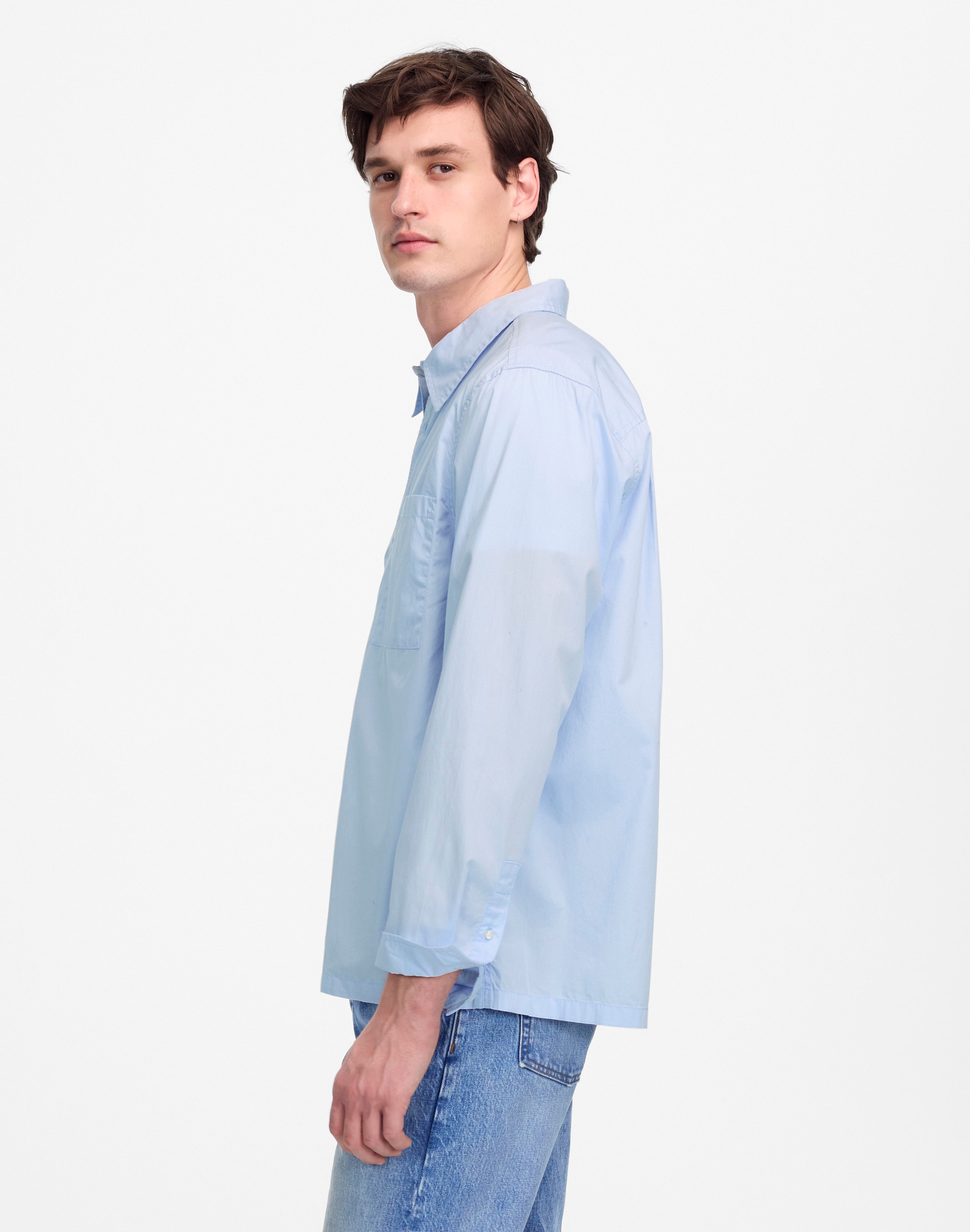 Straight-Hem Cotton Button-Up Shirt