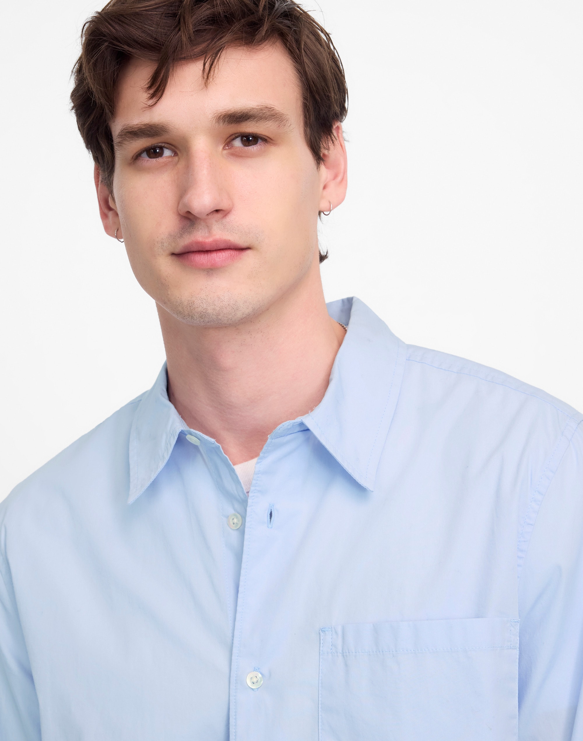 Straight-Hem Cotton Button-Up Shirt