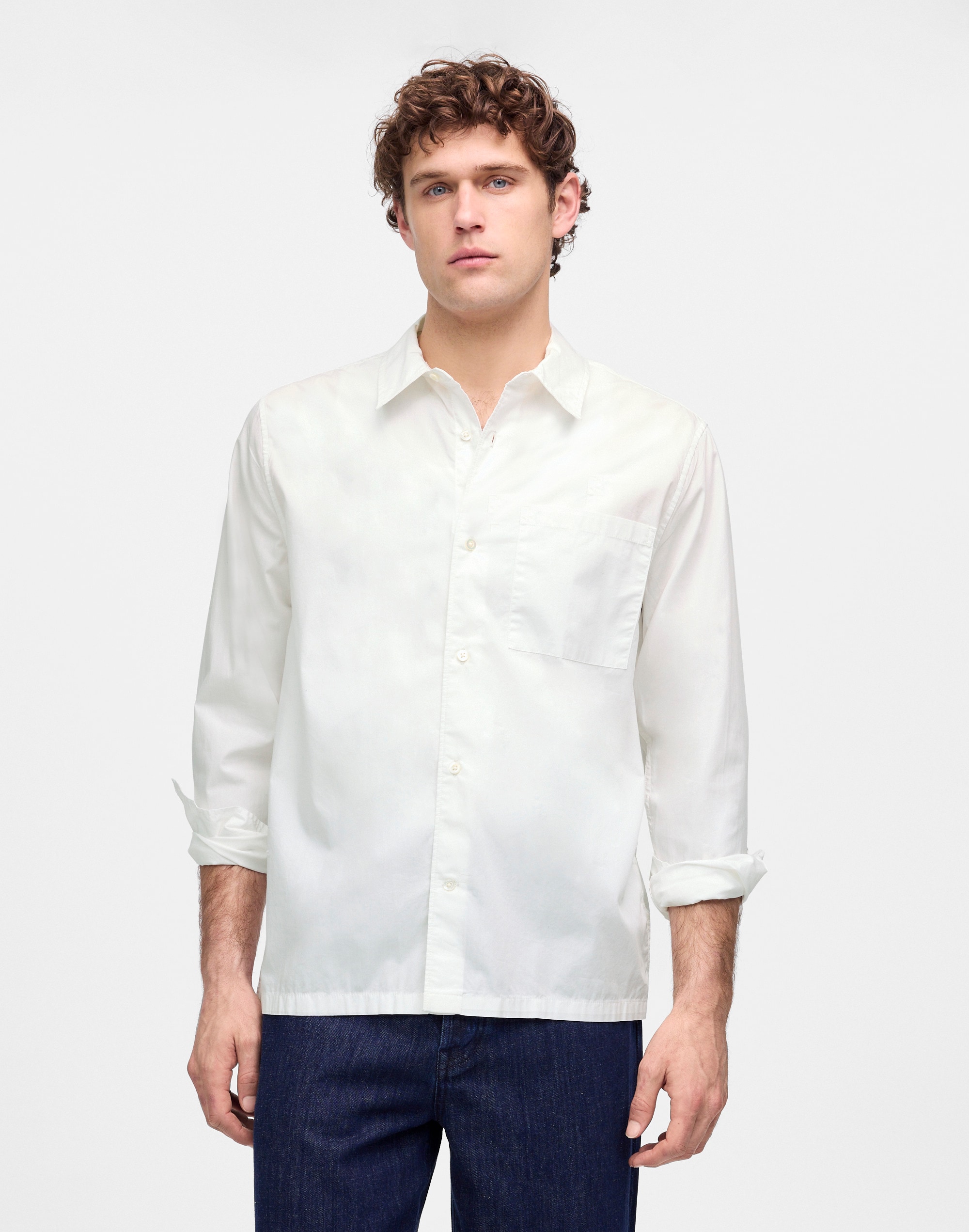 Straight-Hem Cotton Button-Up Shirt