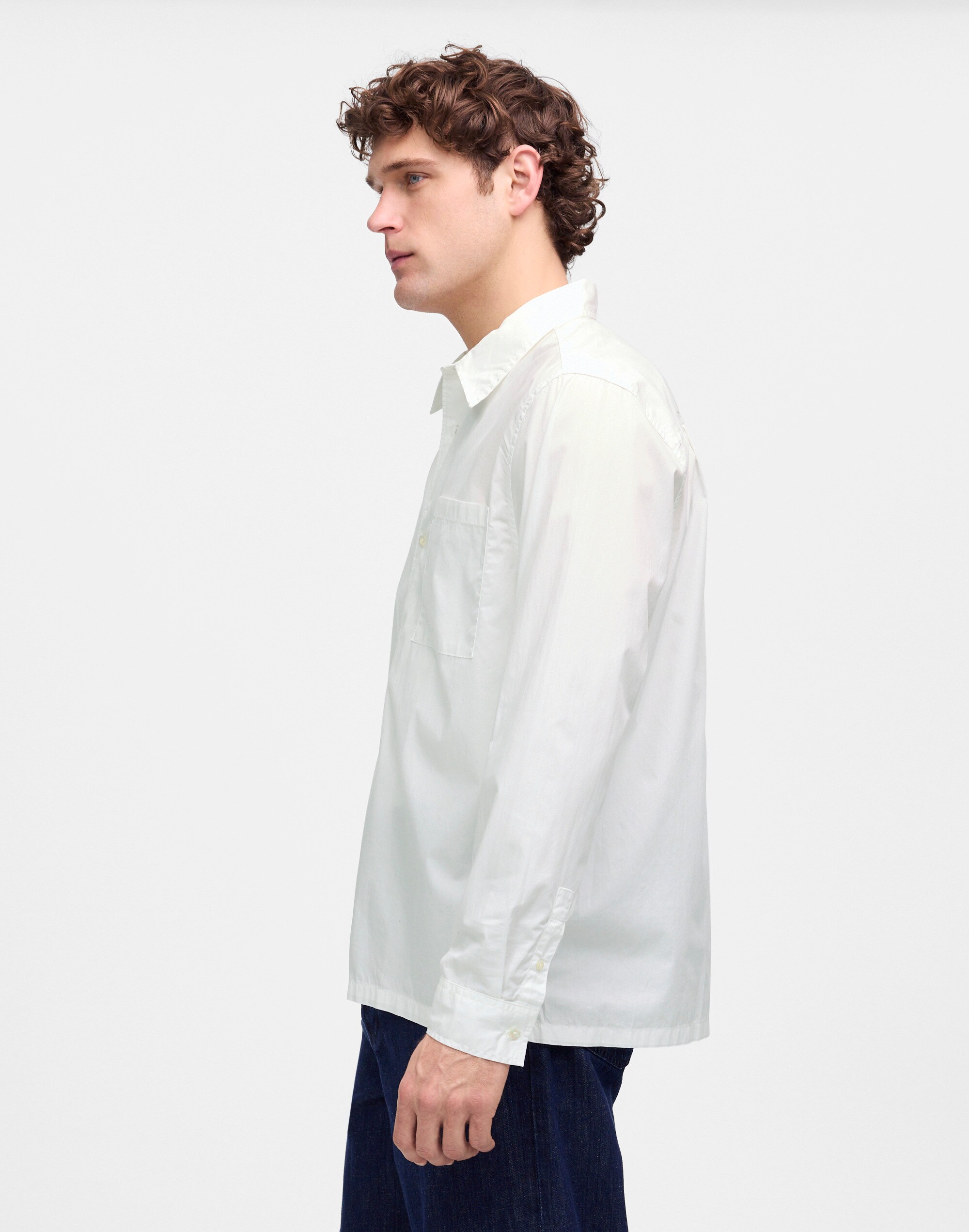 Straight-Hem Cotton Button-Up Shirt