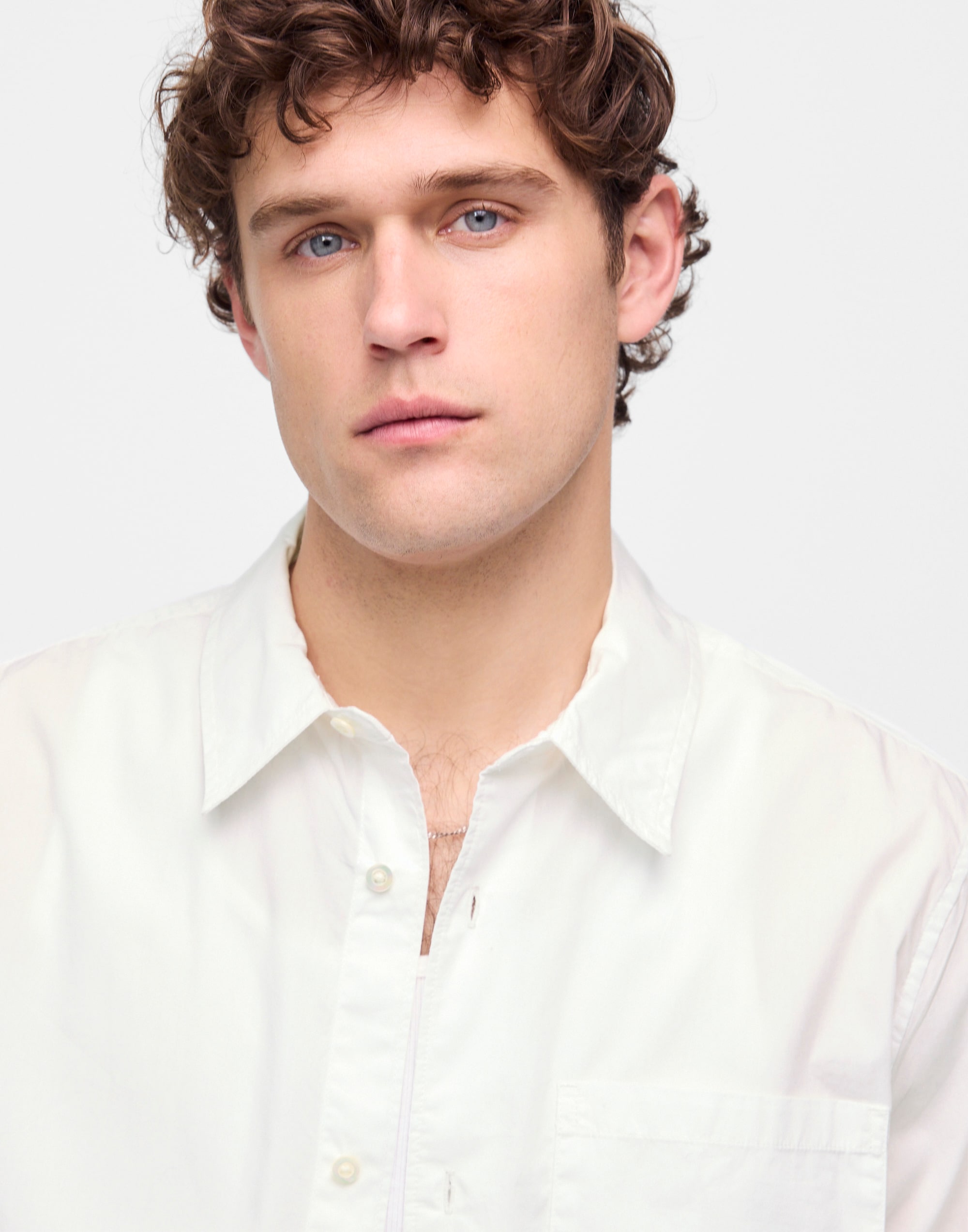 Straight-Hem Cotton Button-Up Shirt