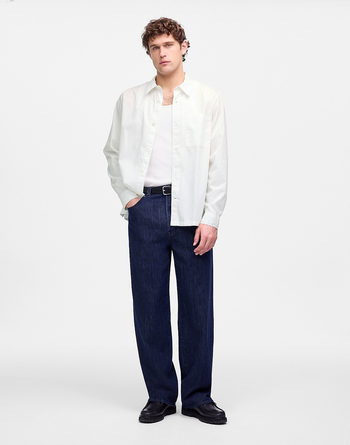 Straight-Hem Cotton Button-Up Shirt