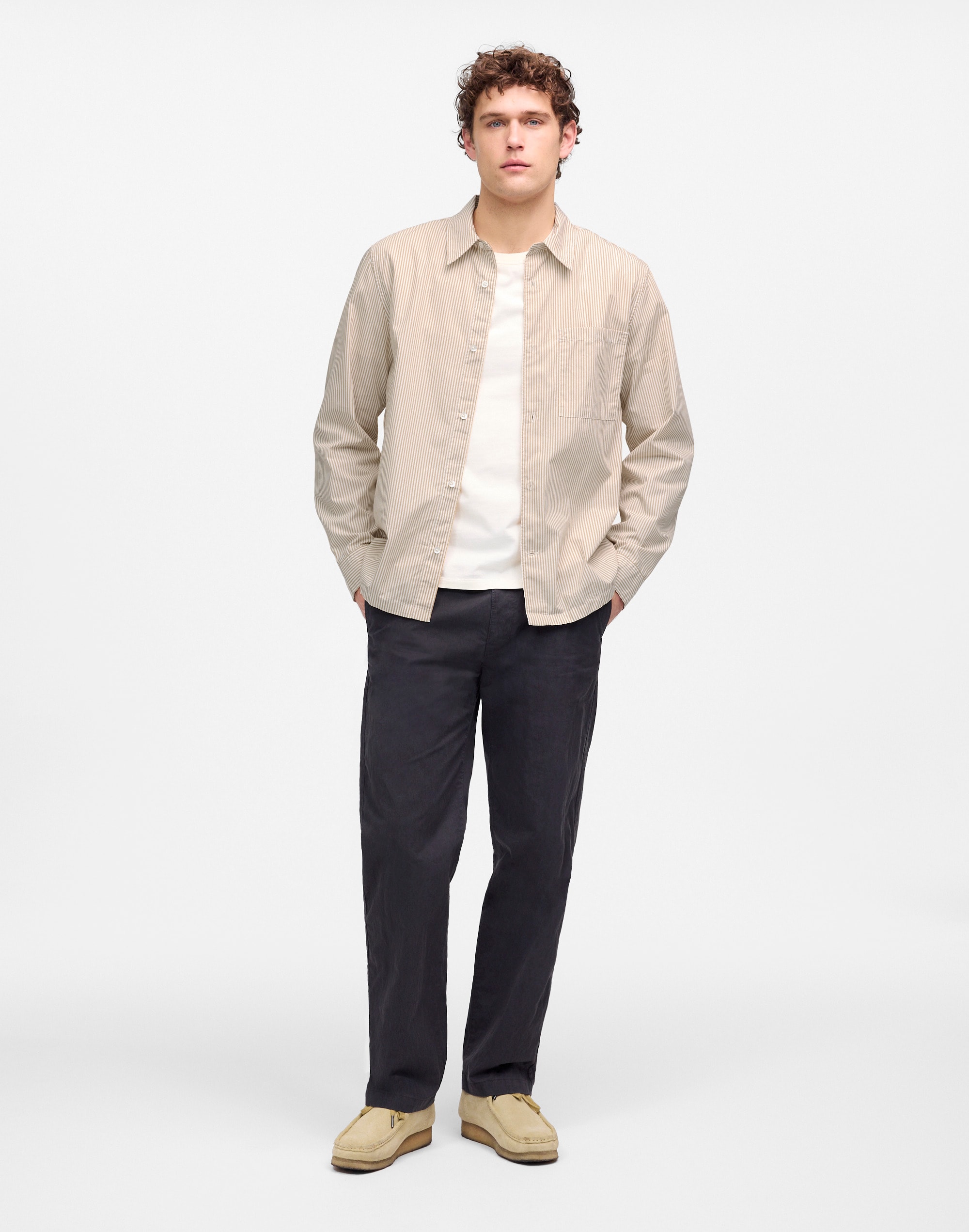 Straight-Hem Cotton Button-Up Shirt