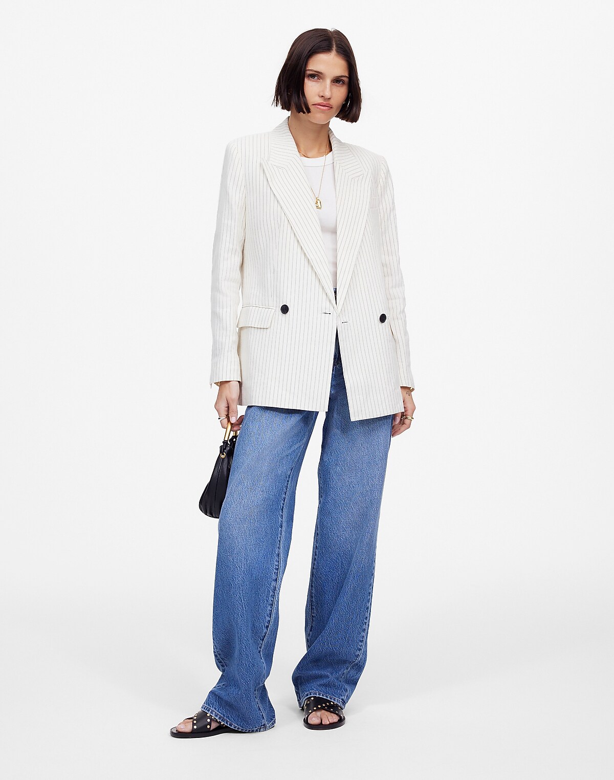 Relaxed Blazer in Pinstripe Linen Blend
