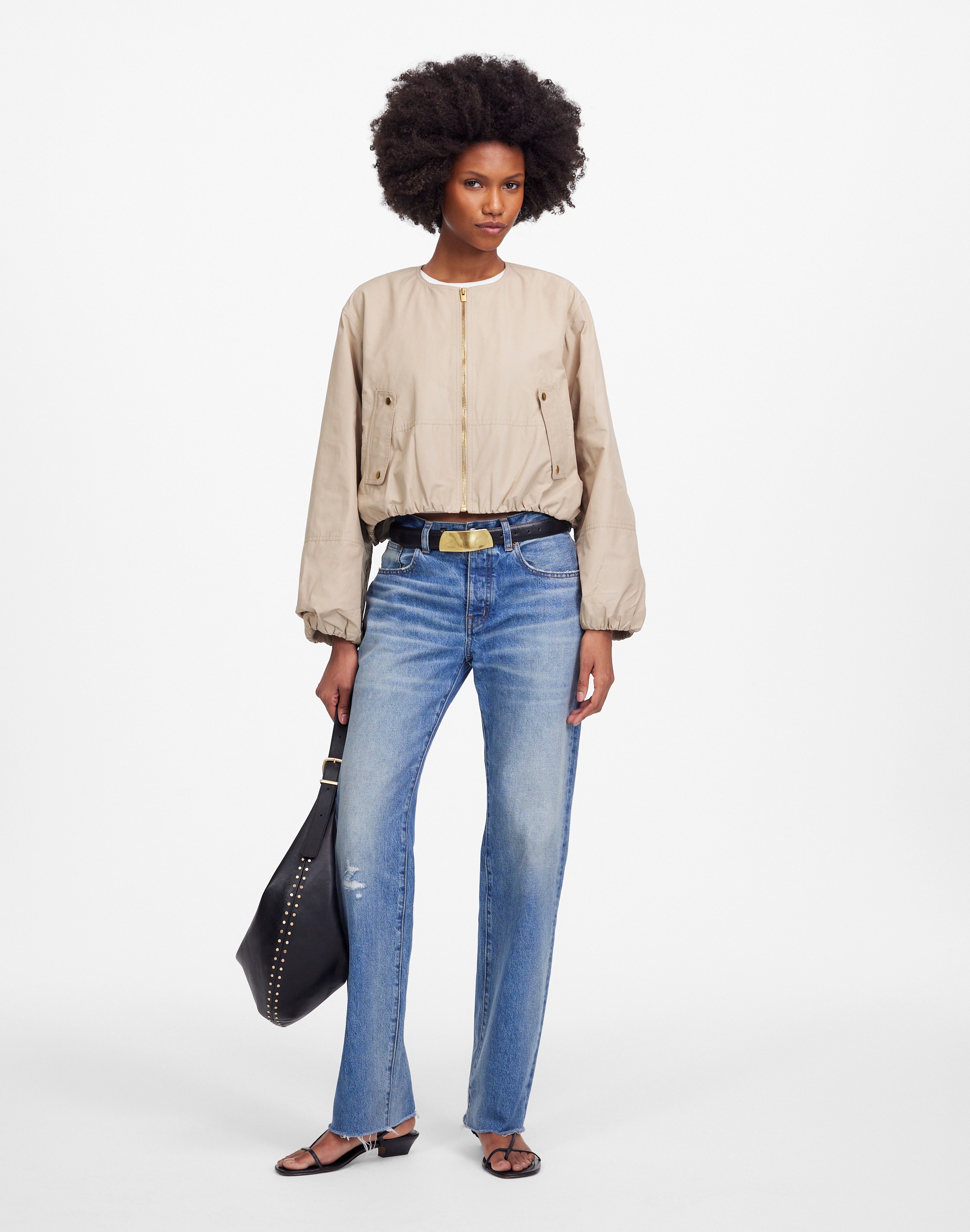 bubble-sleeve bomber jacket