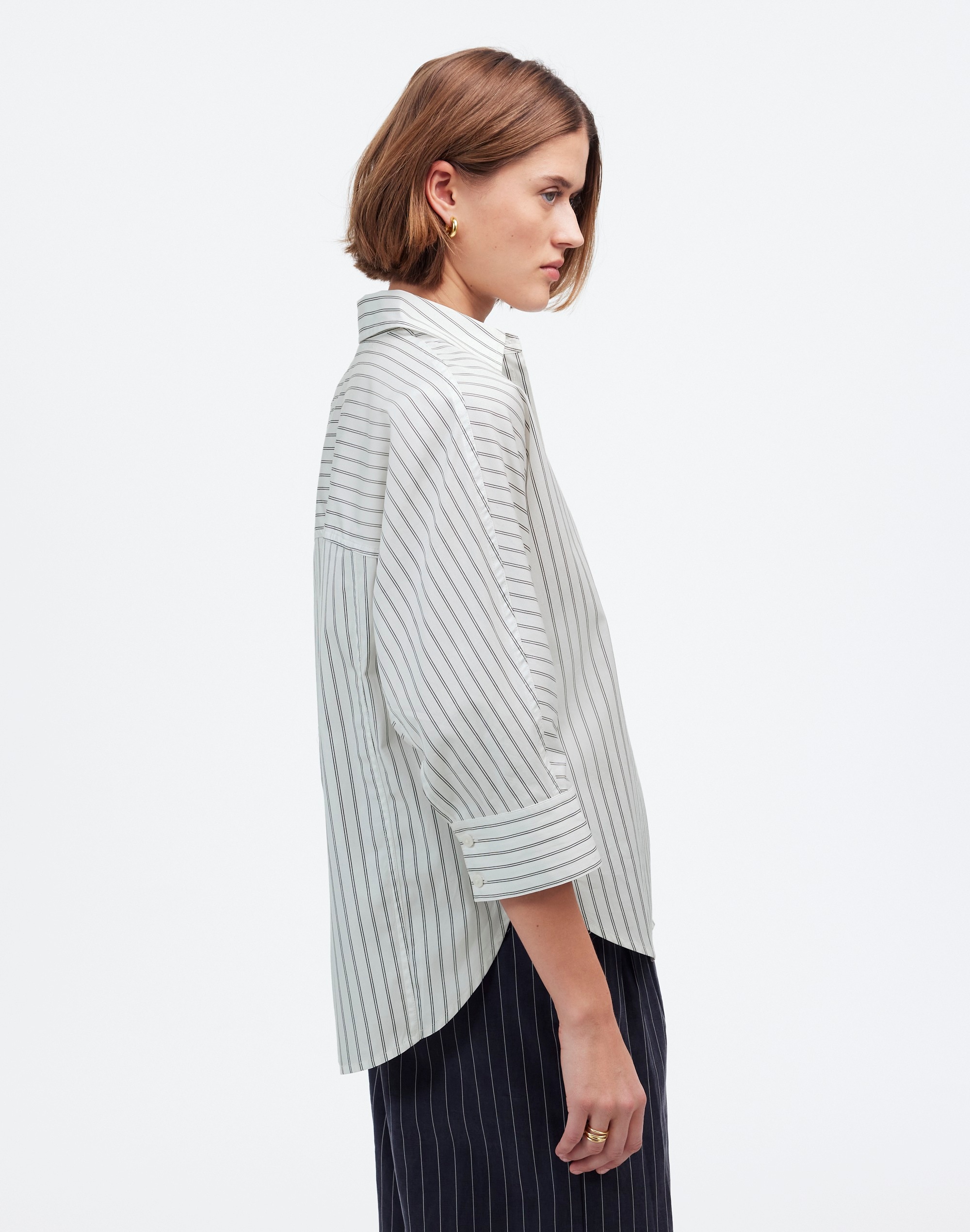 Poplin Oversized Button-Up Shirt in Stripe