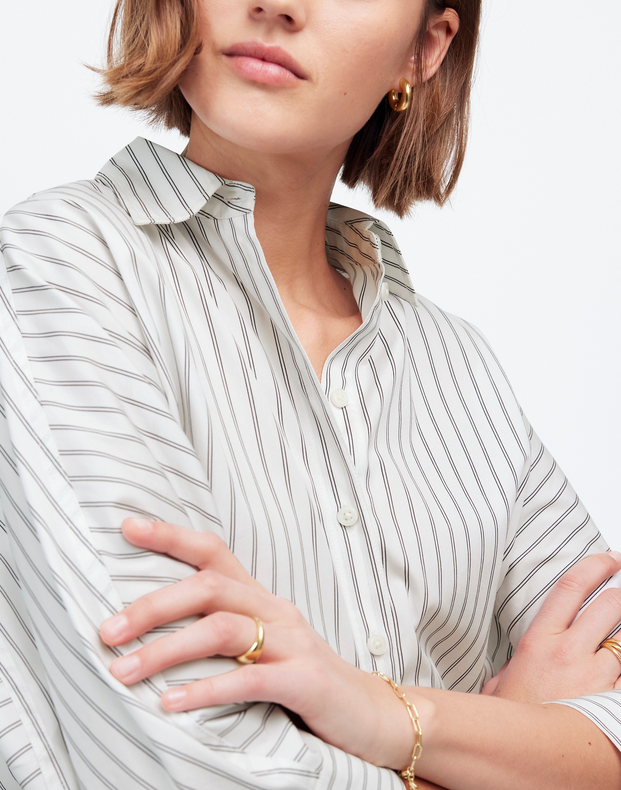 Poplin Oversized Button-Up Shirt in Stripe