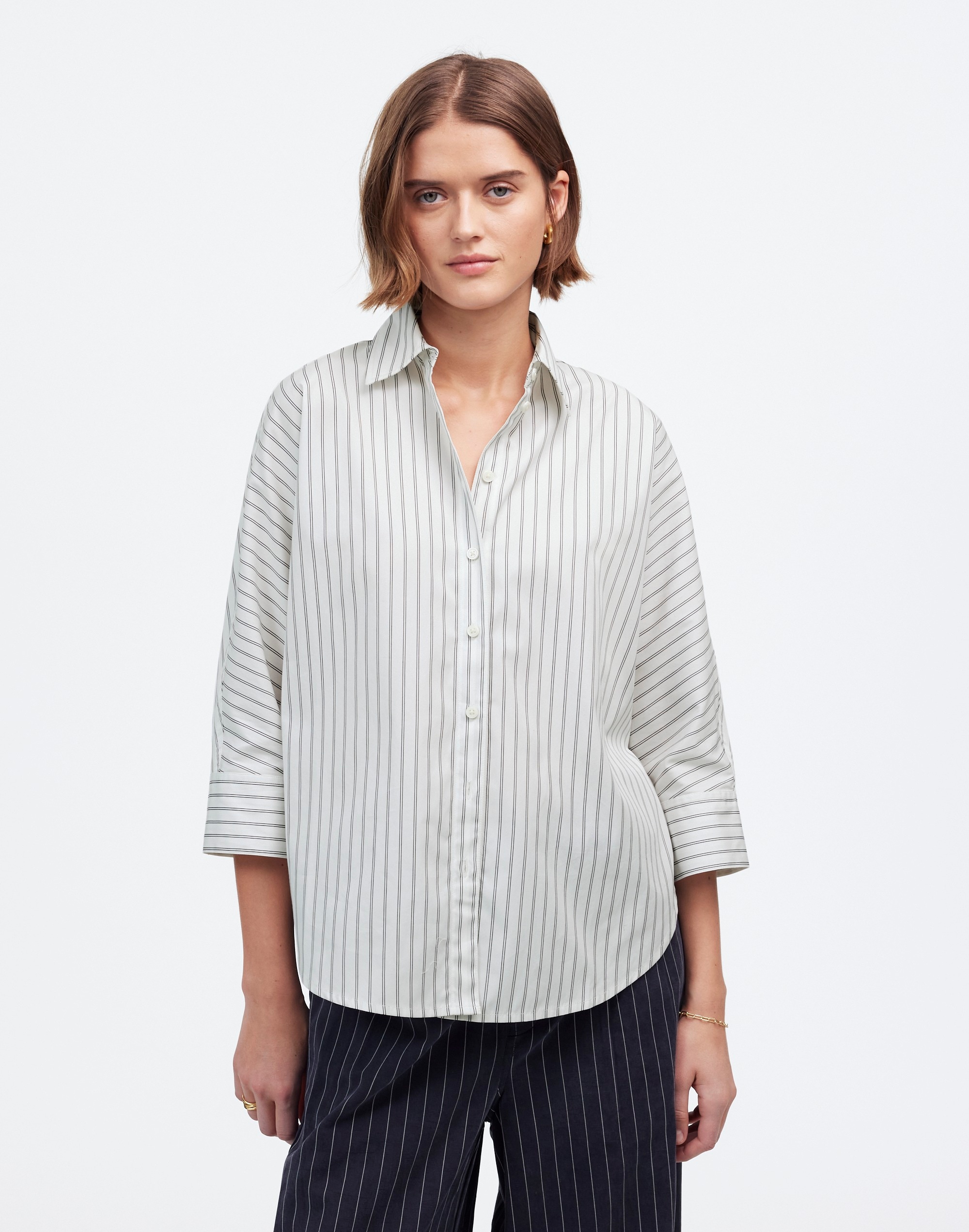 Poplin Oversized Button-Up Shirt in Stripe