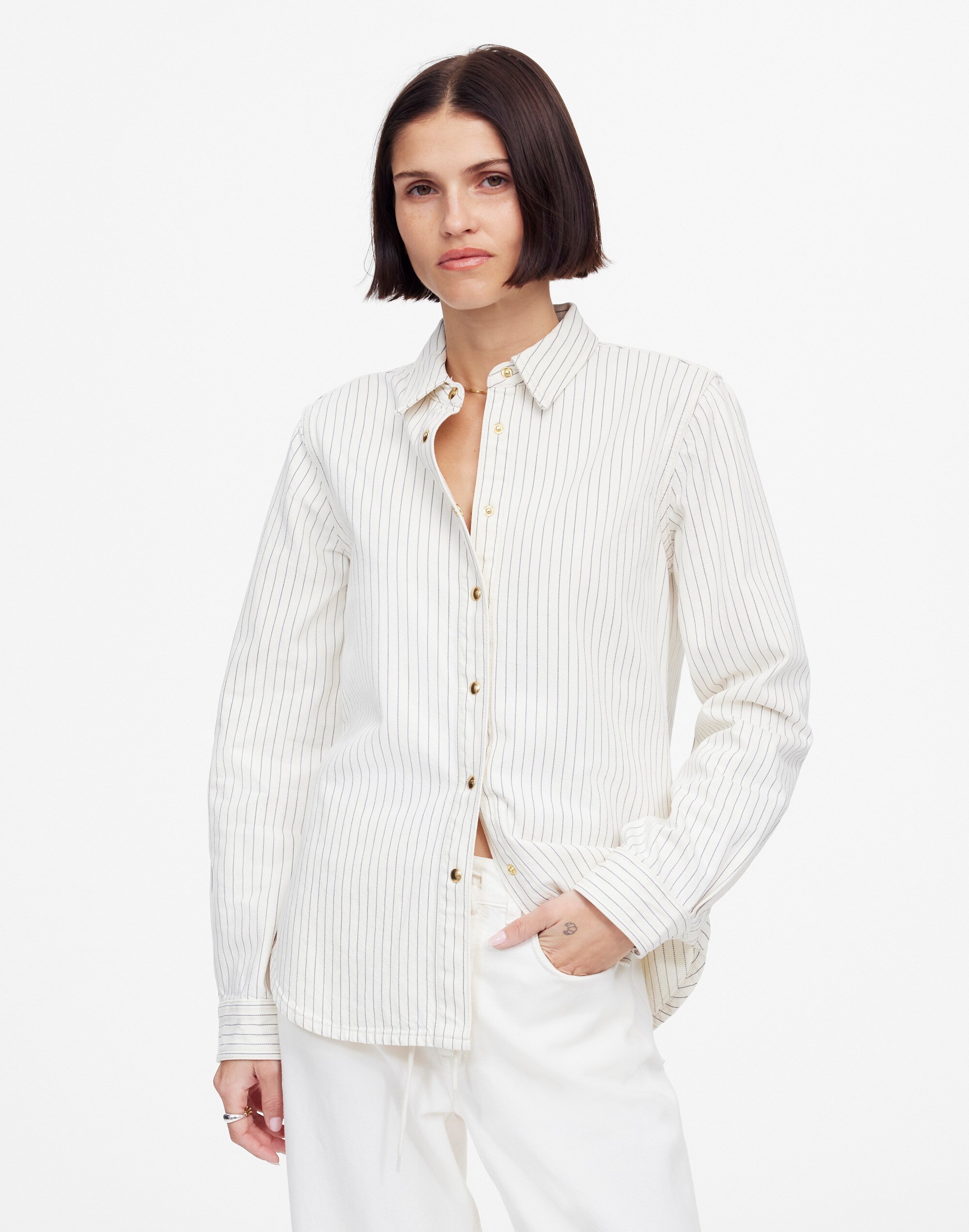 Denim Classic Button-Up Shirt in Pinstripe