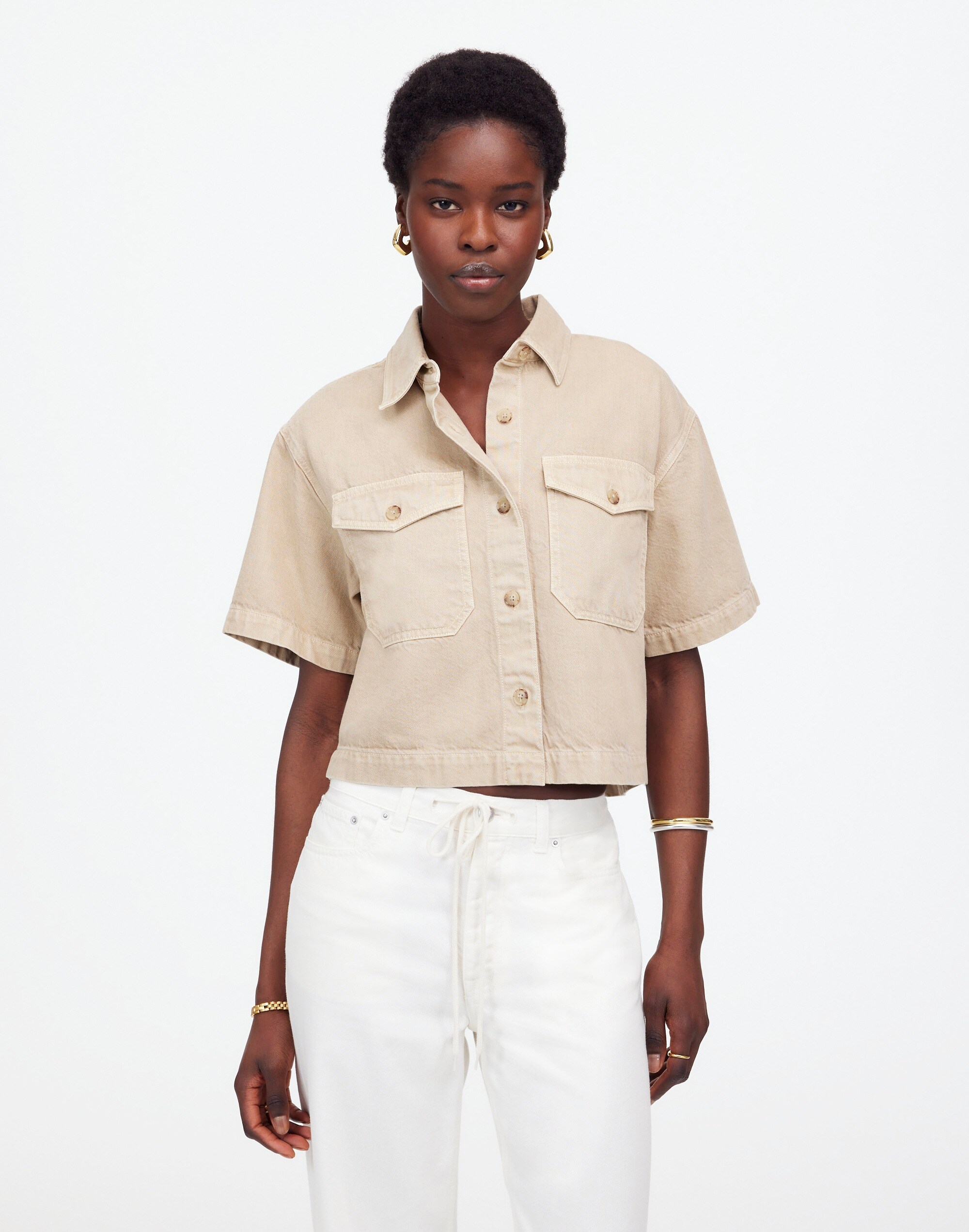 Boxy-Crop Button-Up Shirt: Airy Denim Edition