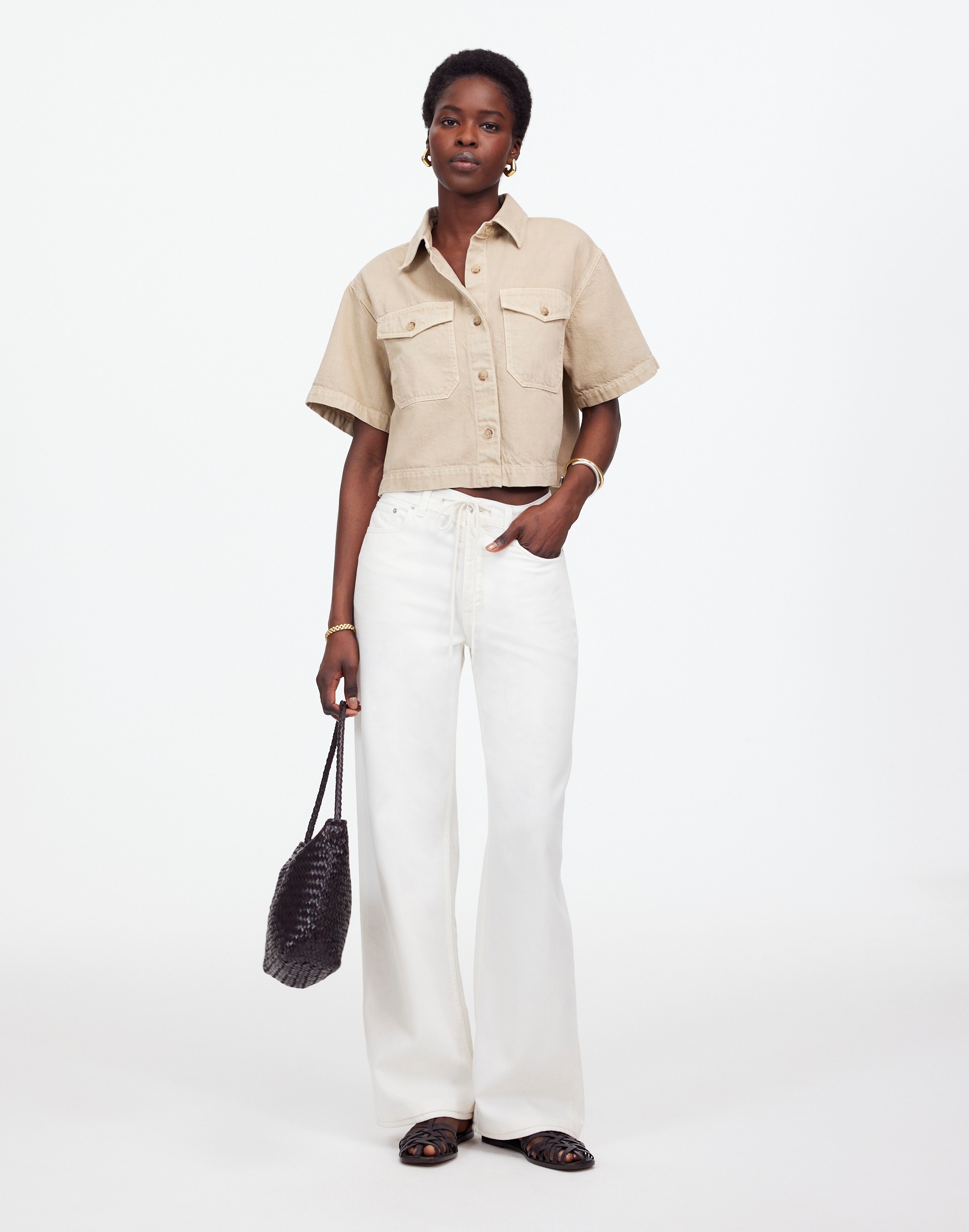 Boxy-Crop Button-Up Shirt: Airy Denim Edition