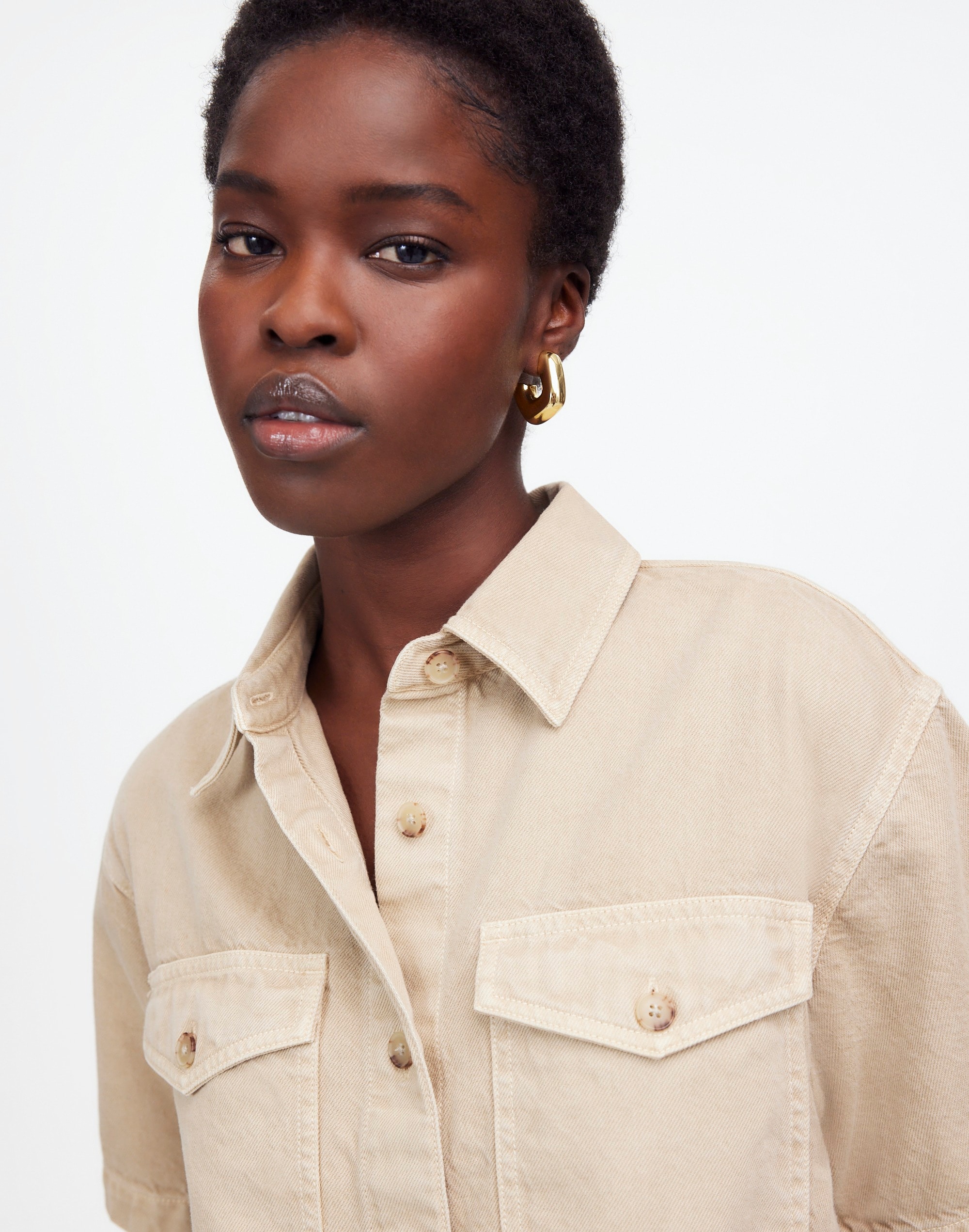 Boxy-Crop Button-Up Shirt: Airy Denim Edition