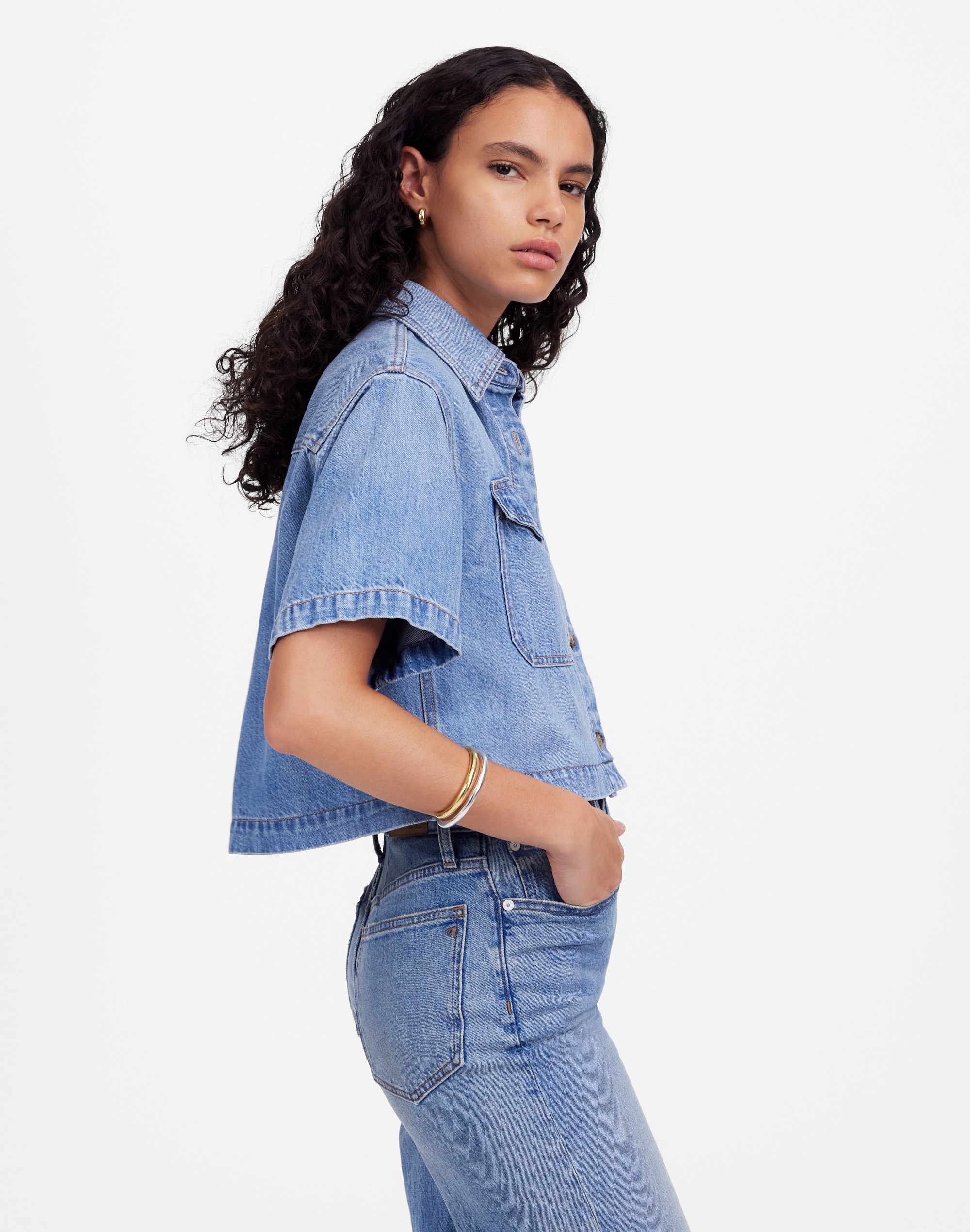 Boxy-Crop Button-Up Shirt: Airy Denim Edition