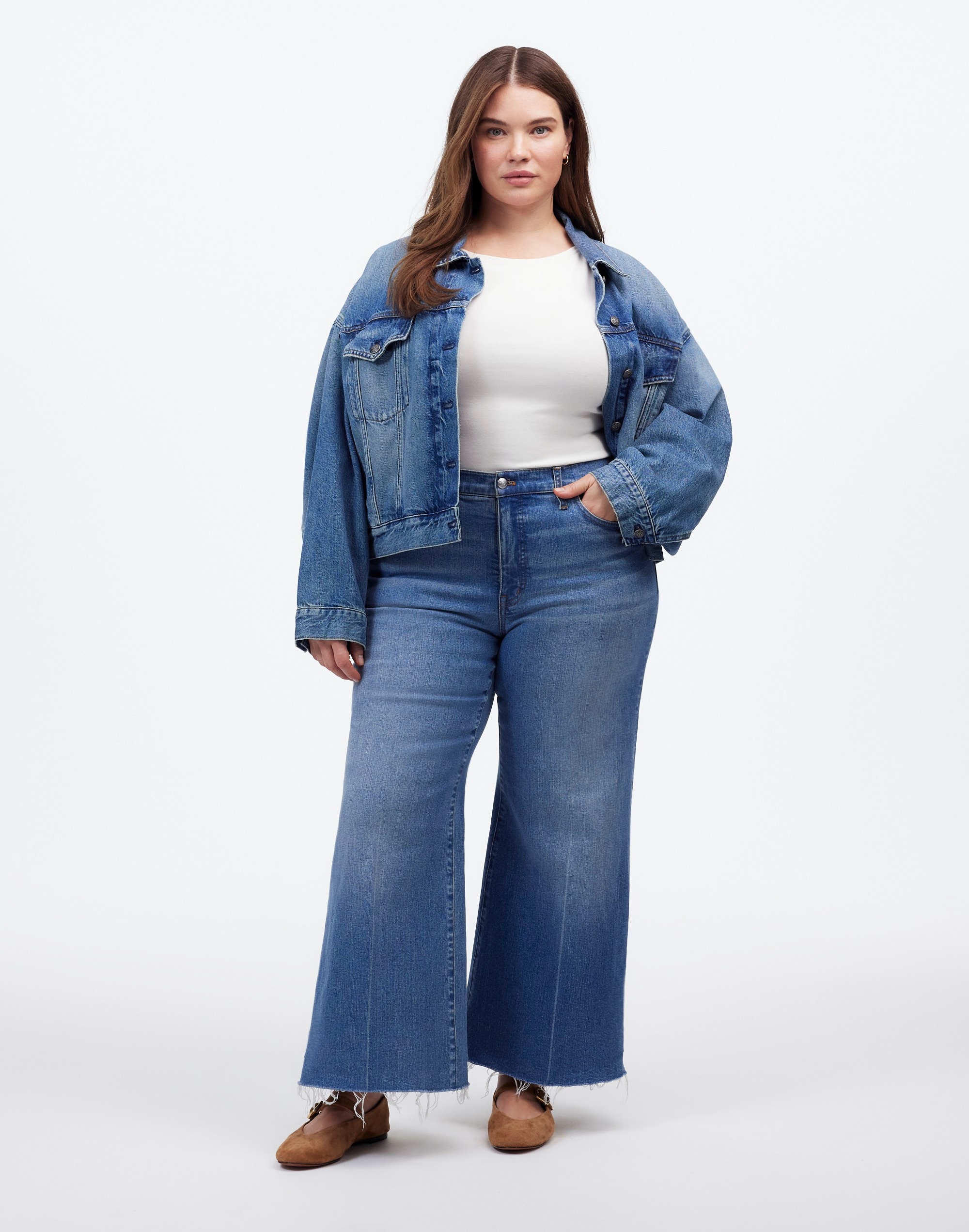 plus flared wide-leg crop jeans in oneida wash