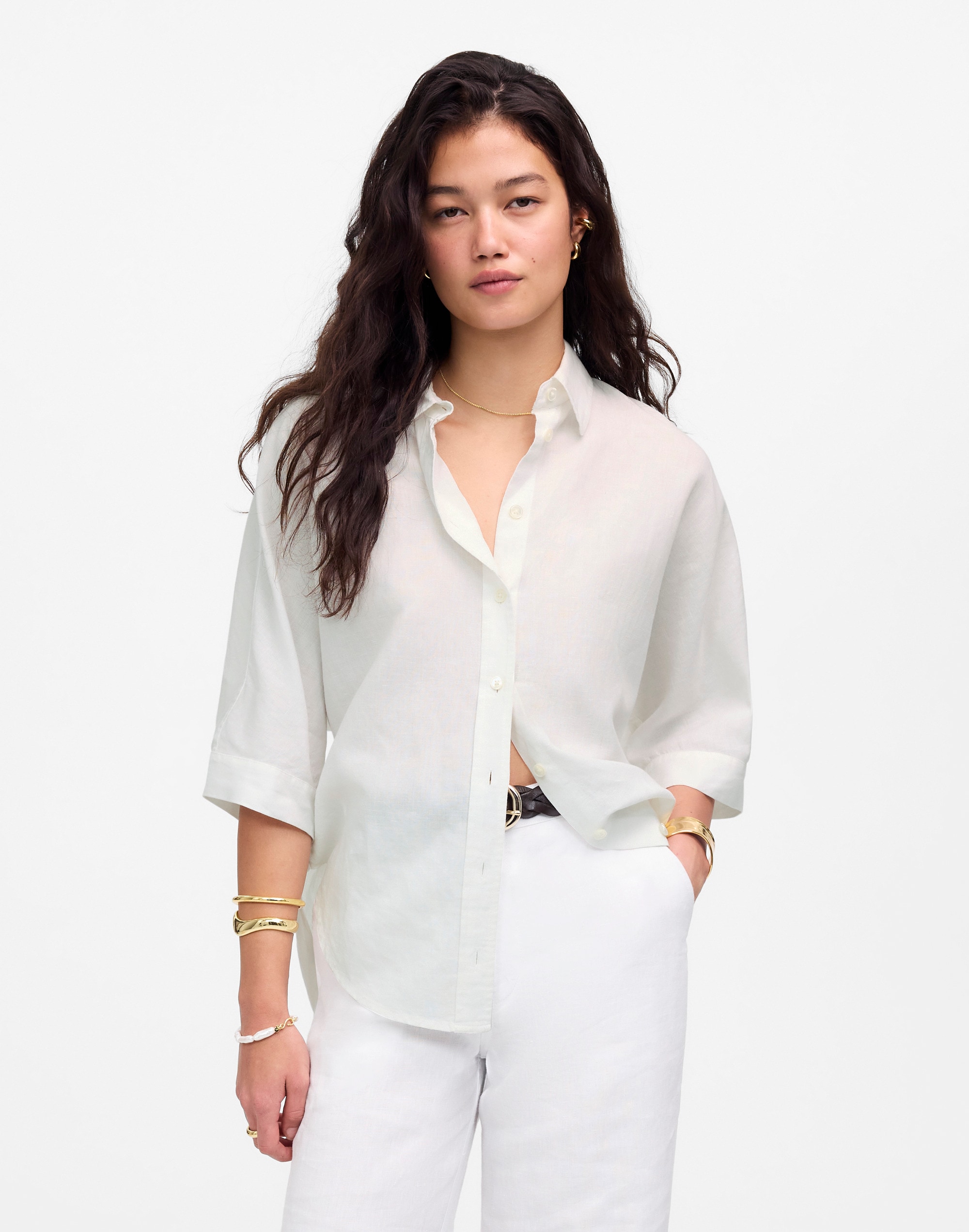 oversized pleated-sleeve button-up shirt