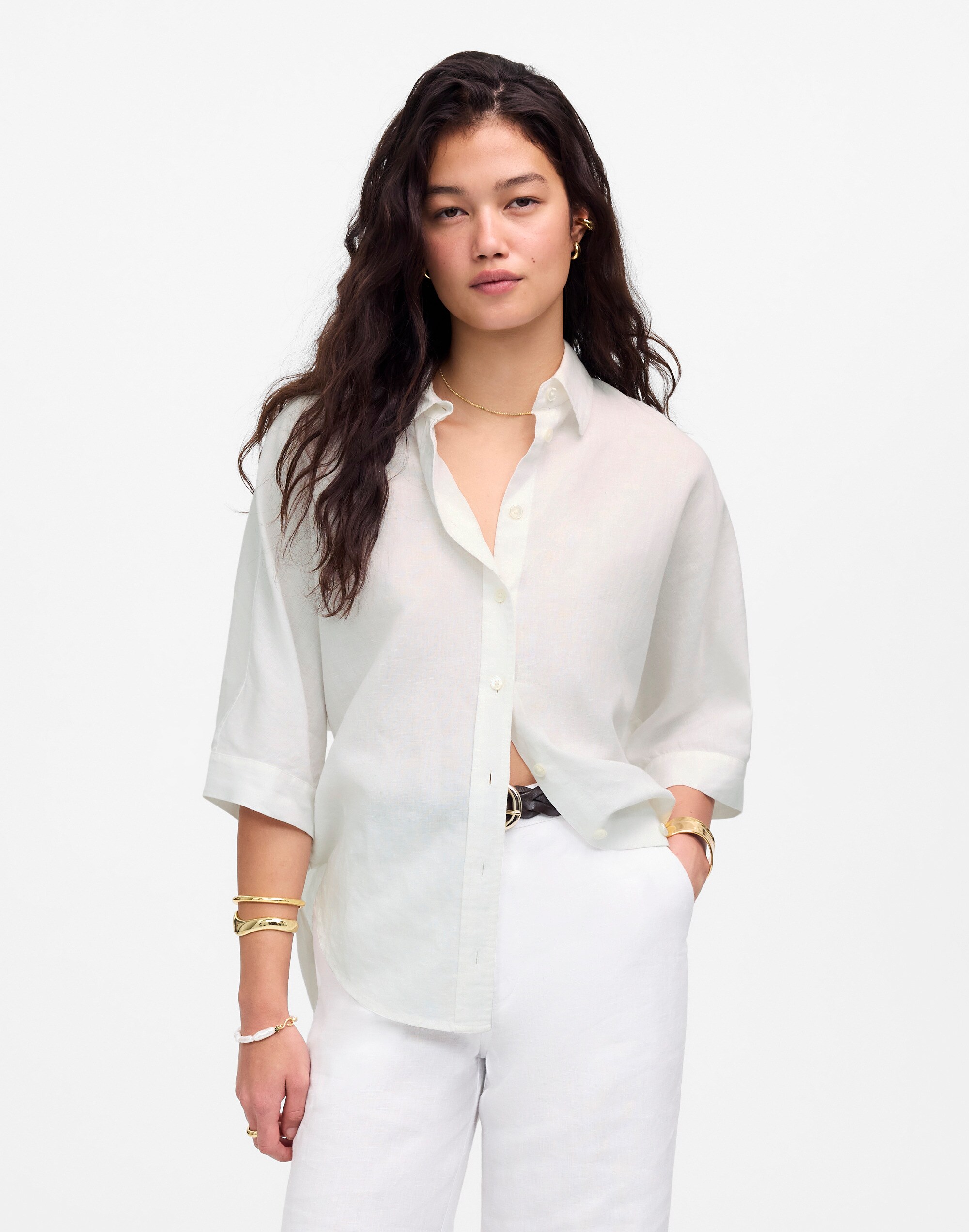 Oversized Pleated-Sleeve Button-Up Shirt