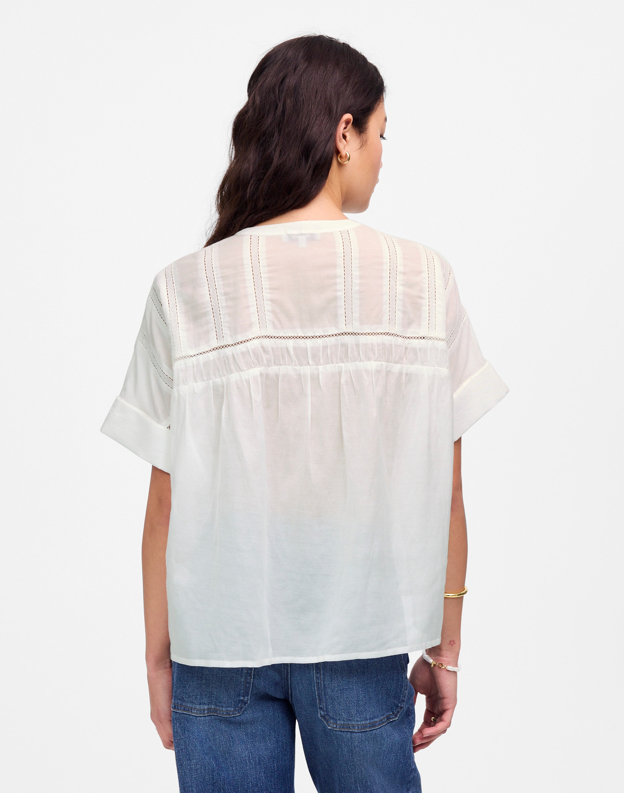 Lace-Inset Pintucked Henley Top