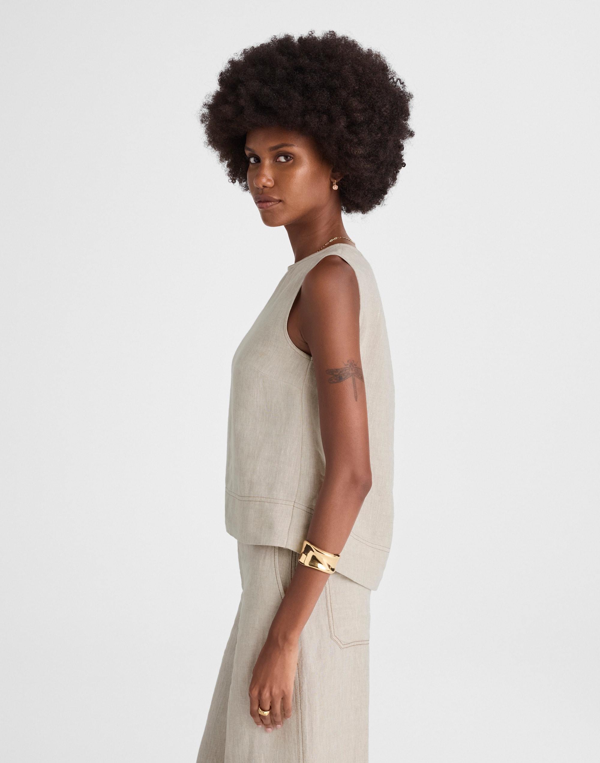 Linen Pleated Shell Top