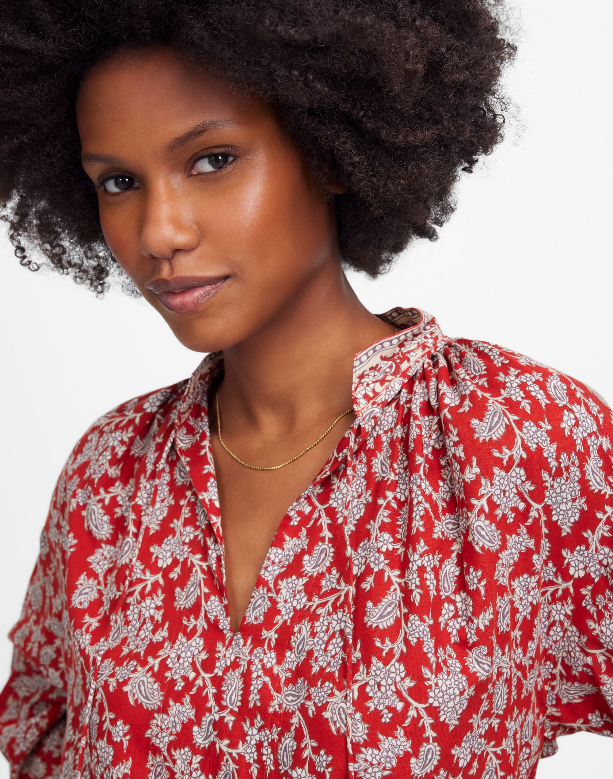 Shirred Popover Top in Paisley Print