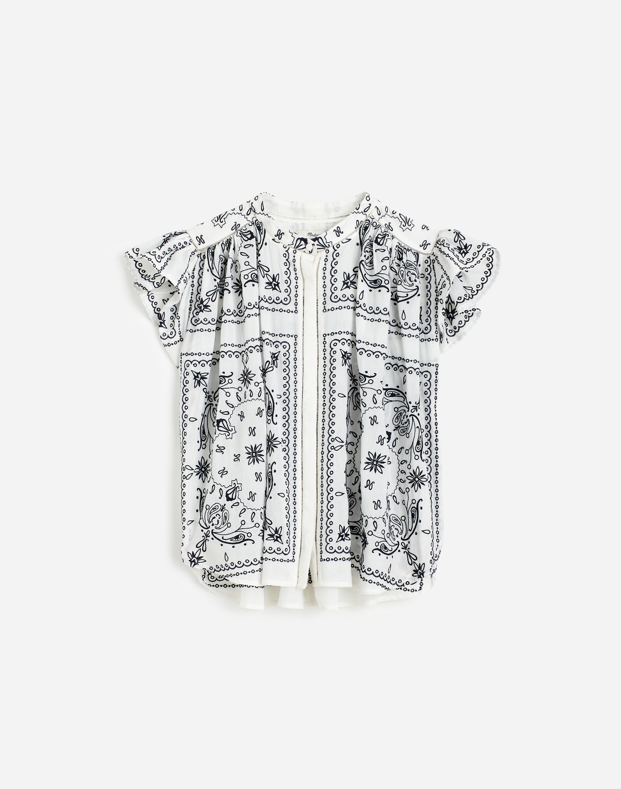 Embroidered Poplin Shirred Button-Up Shirt Alternate Image 7