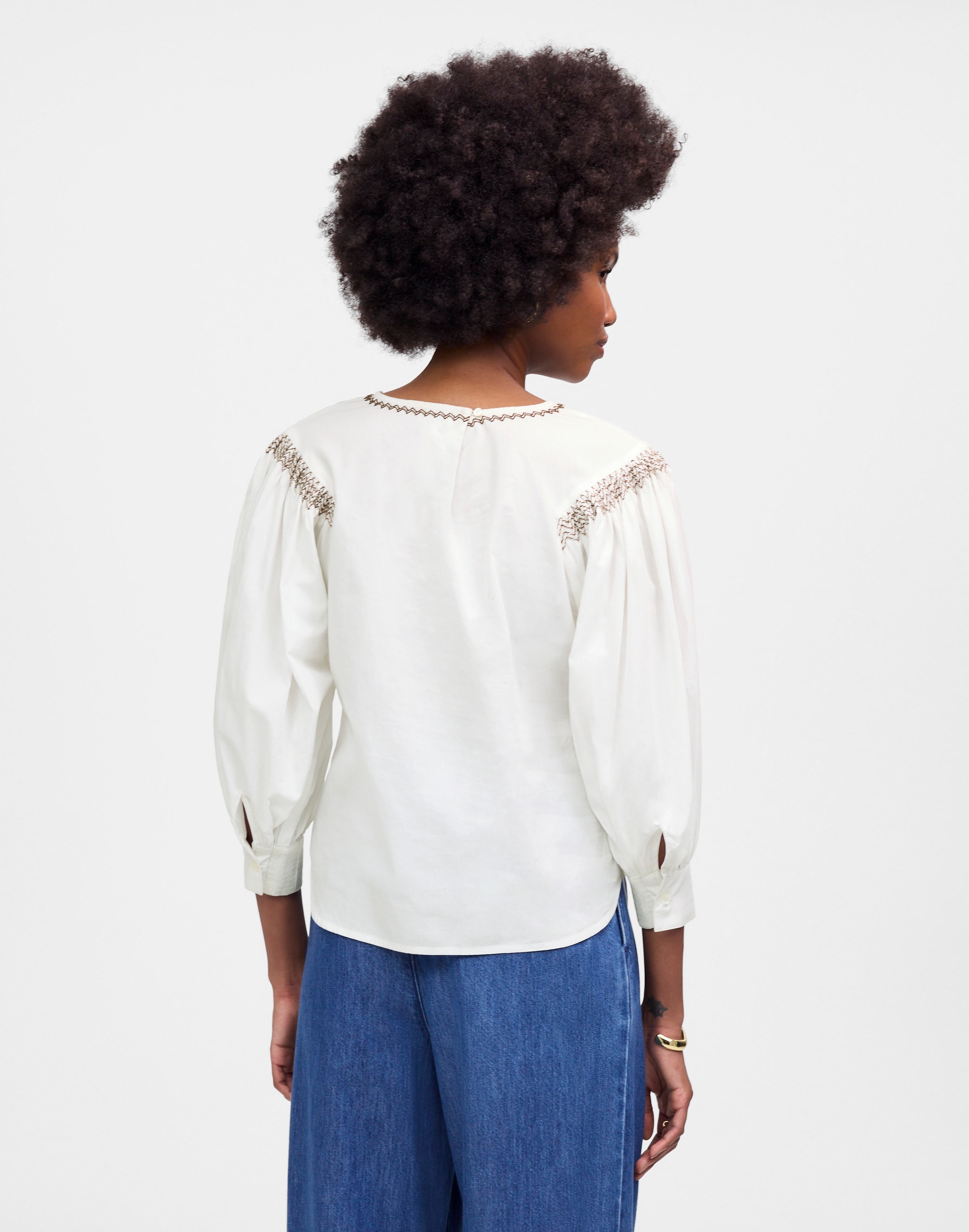 Embroidered Poplin Balloon-Sleeve Top | Madewell