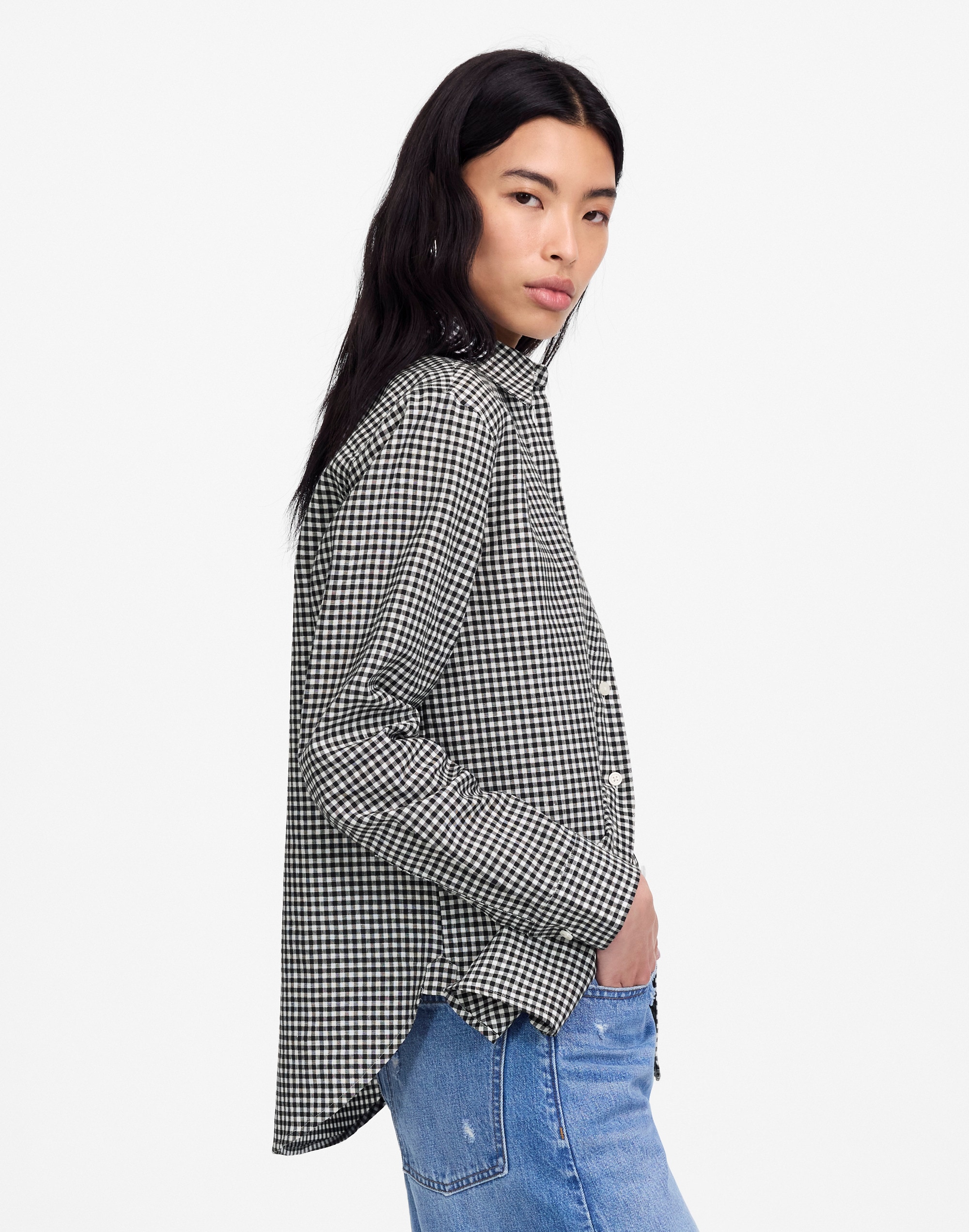 Relaxed Curved-Hem Button-Up Shirt