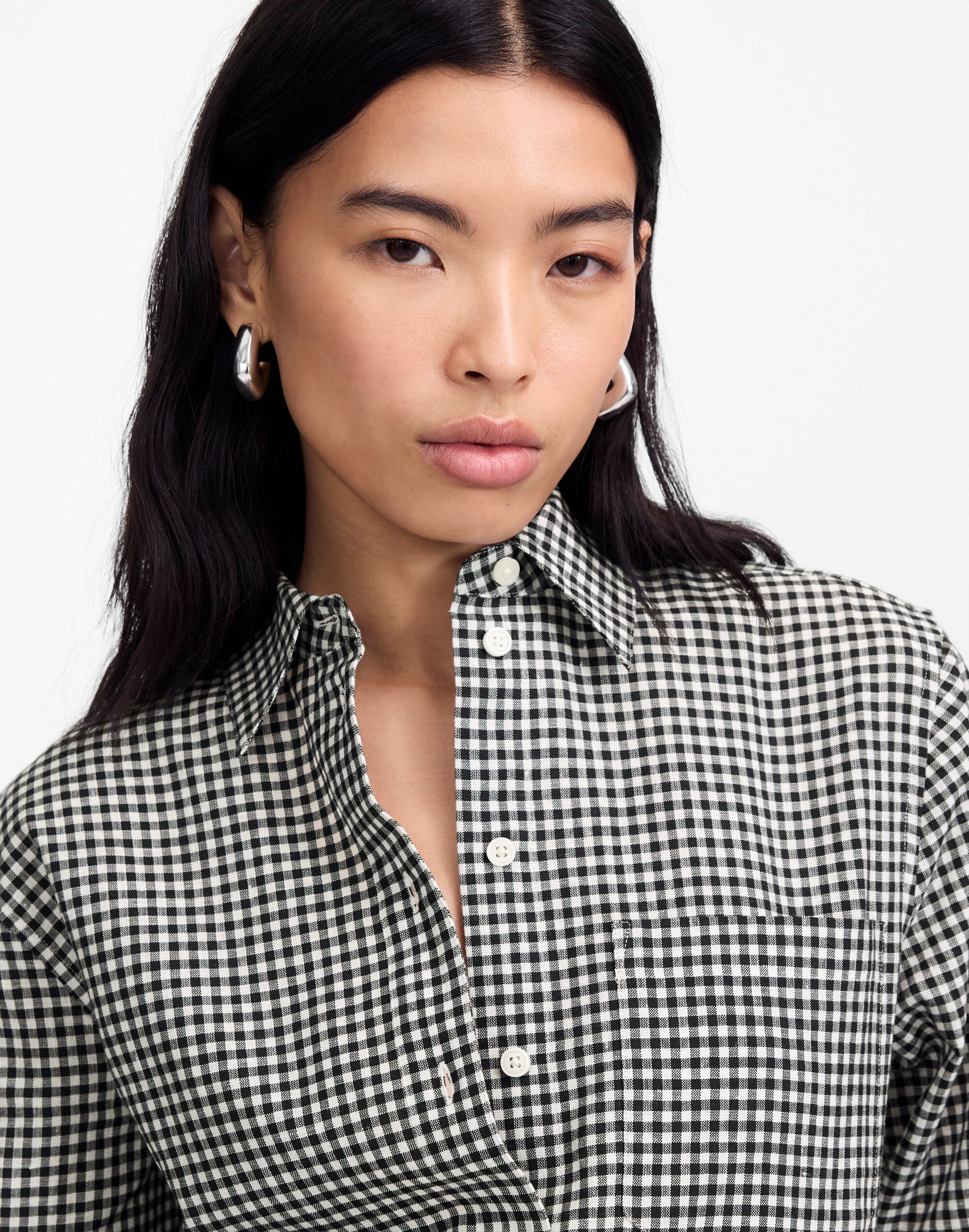 Relaxed Curved-Hem Button-Up Shirt