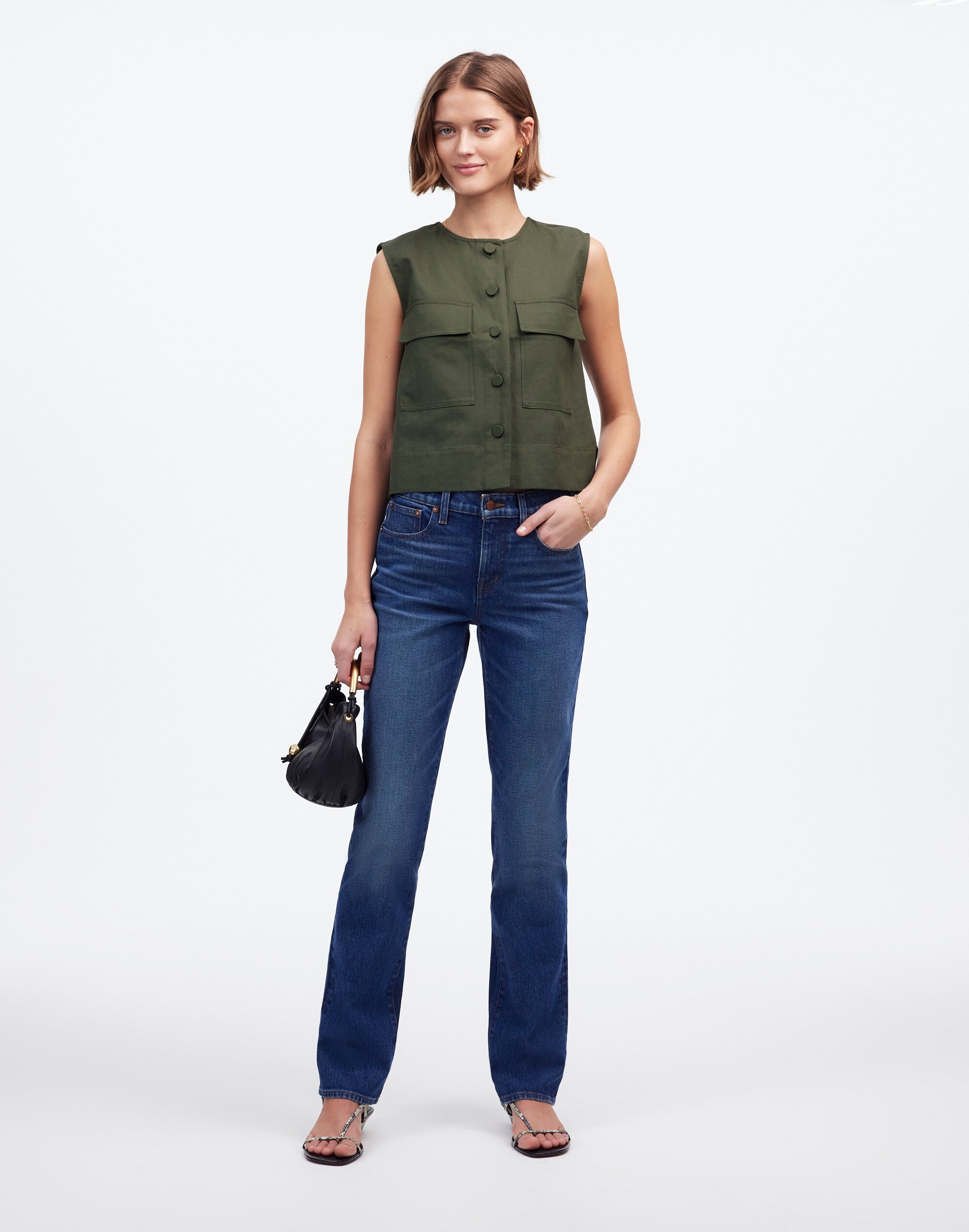 Crop Cargo-Pocket Crewneck Top