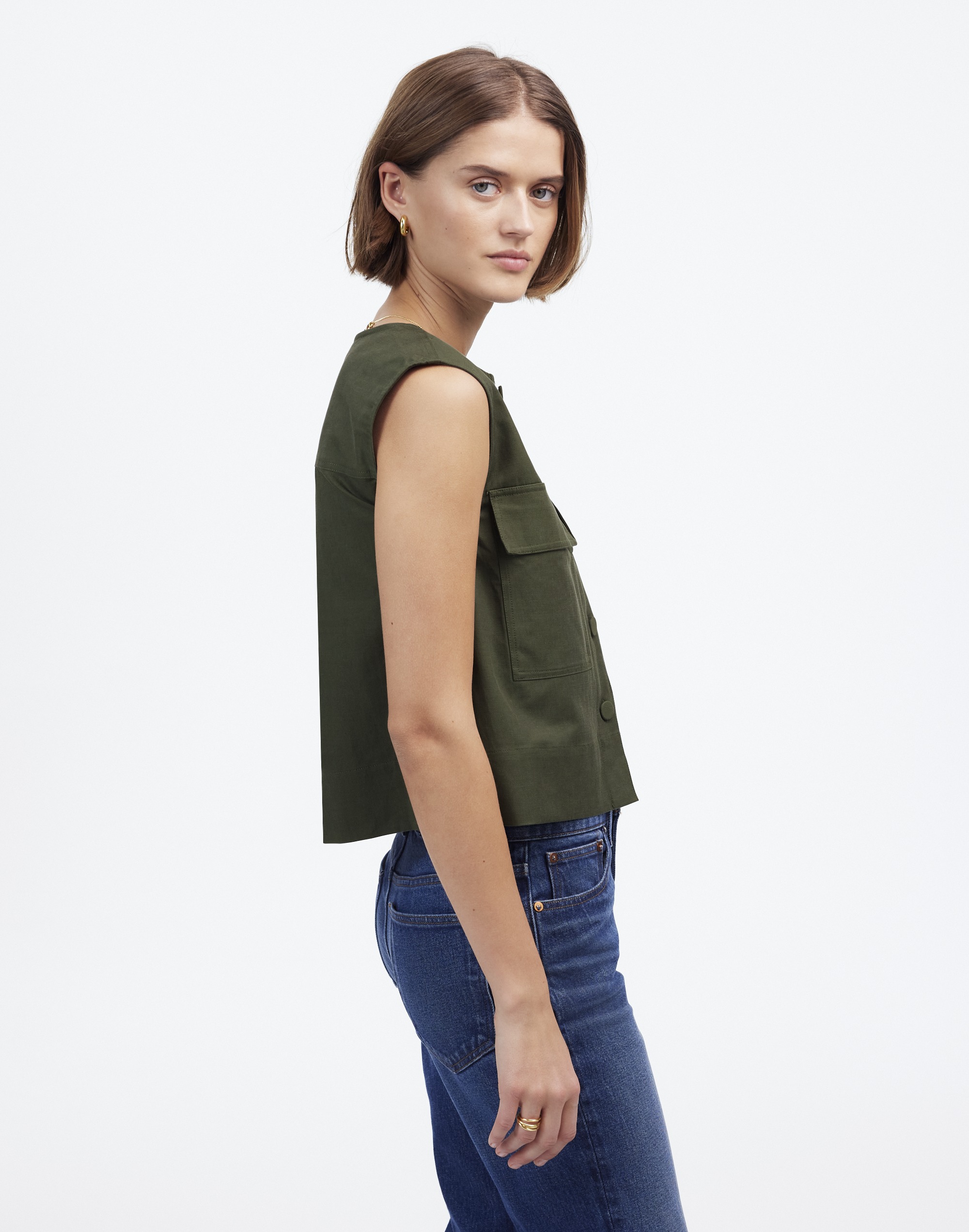 Crop Cargo-Pocket Crewneck Top