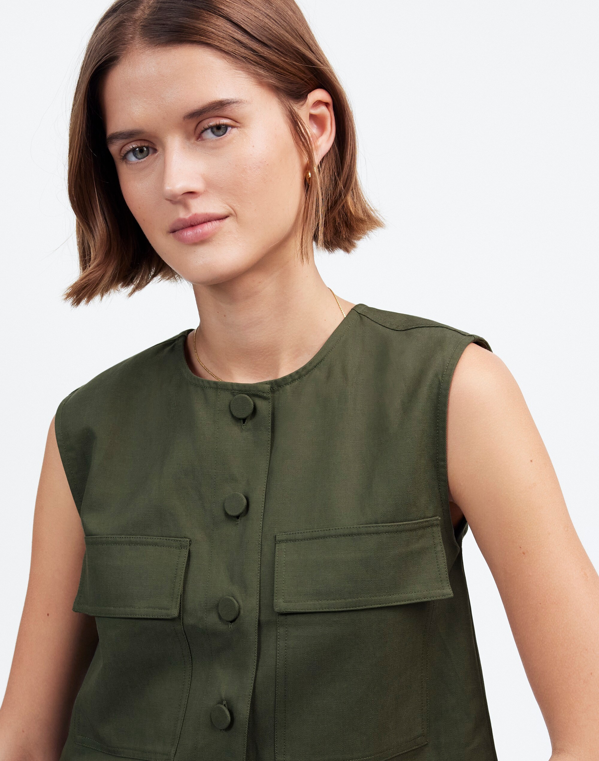 Crop Cargo-Pocket Crewneck Top