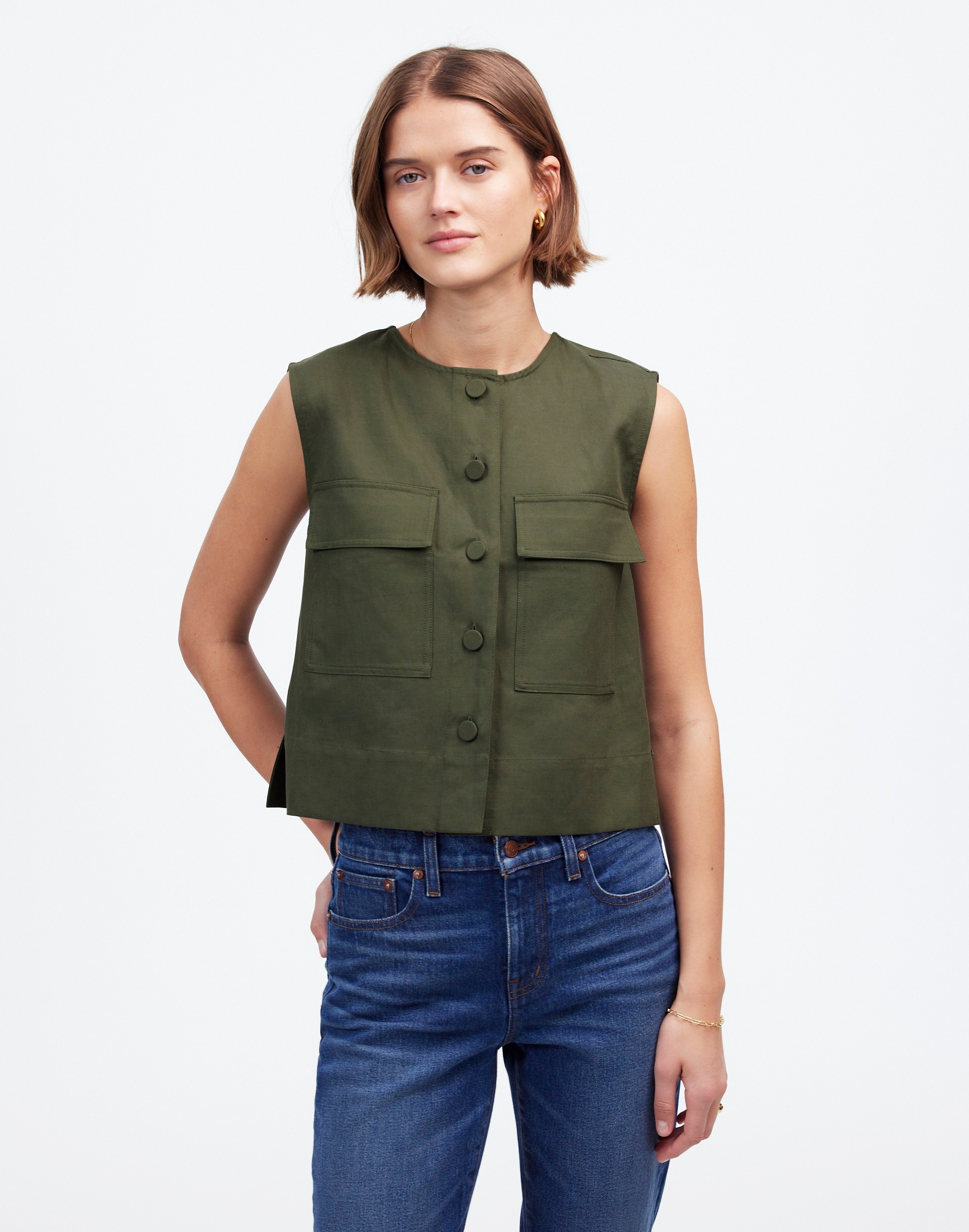 Crop Cargo-Pocket Crewneck Top