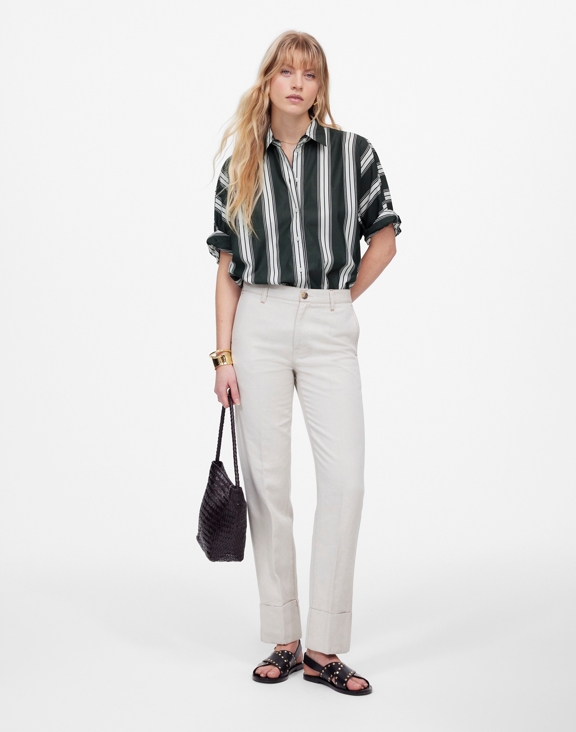 Oversized Pleated-Sleeve Button-Up Shirt