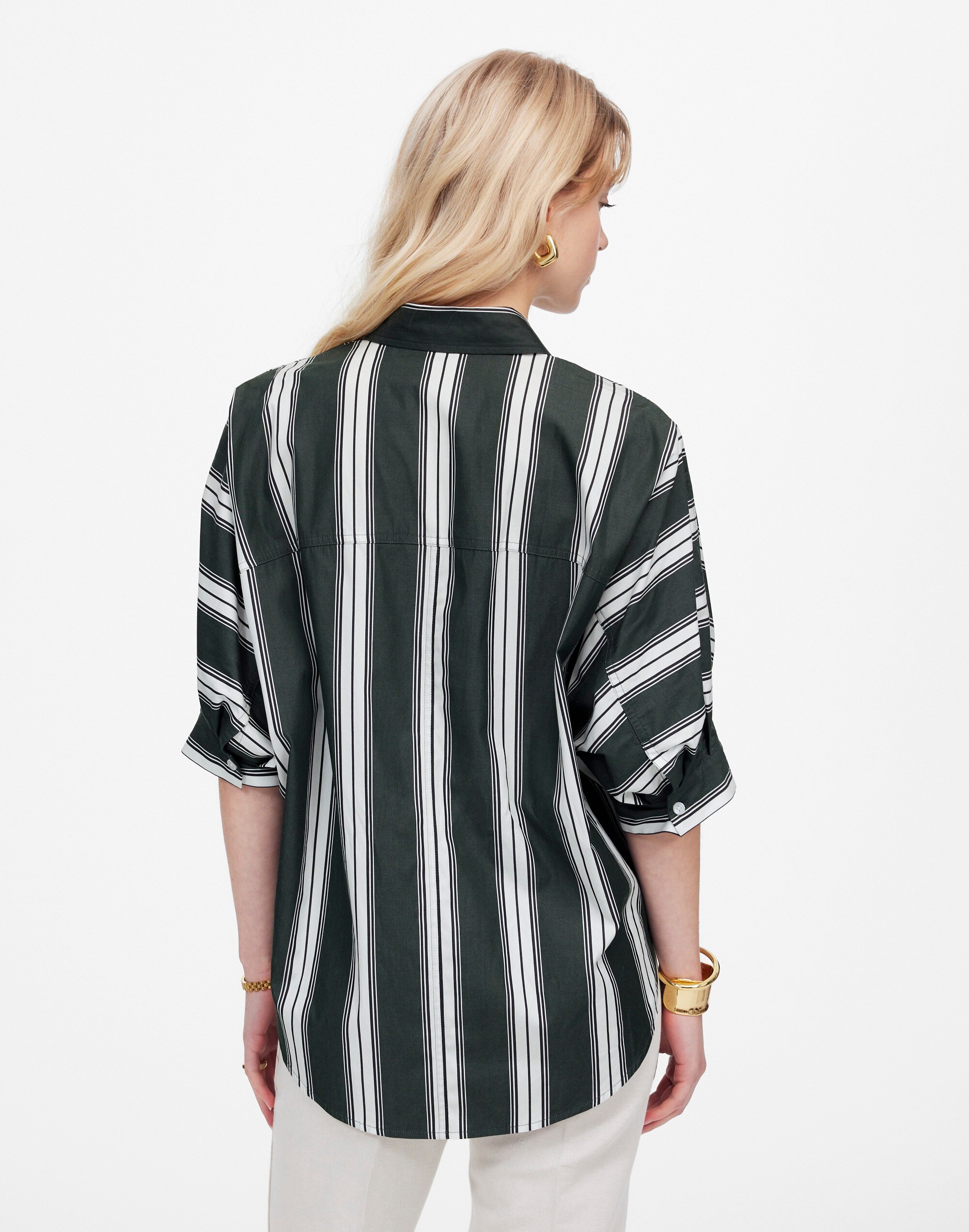 Oversized Pleated-Sleeve Button-Up Shirt