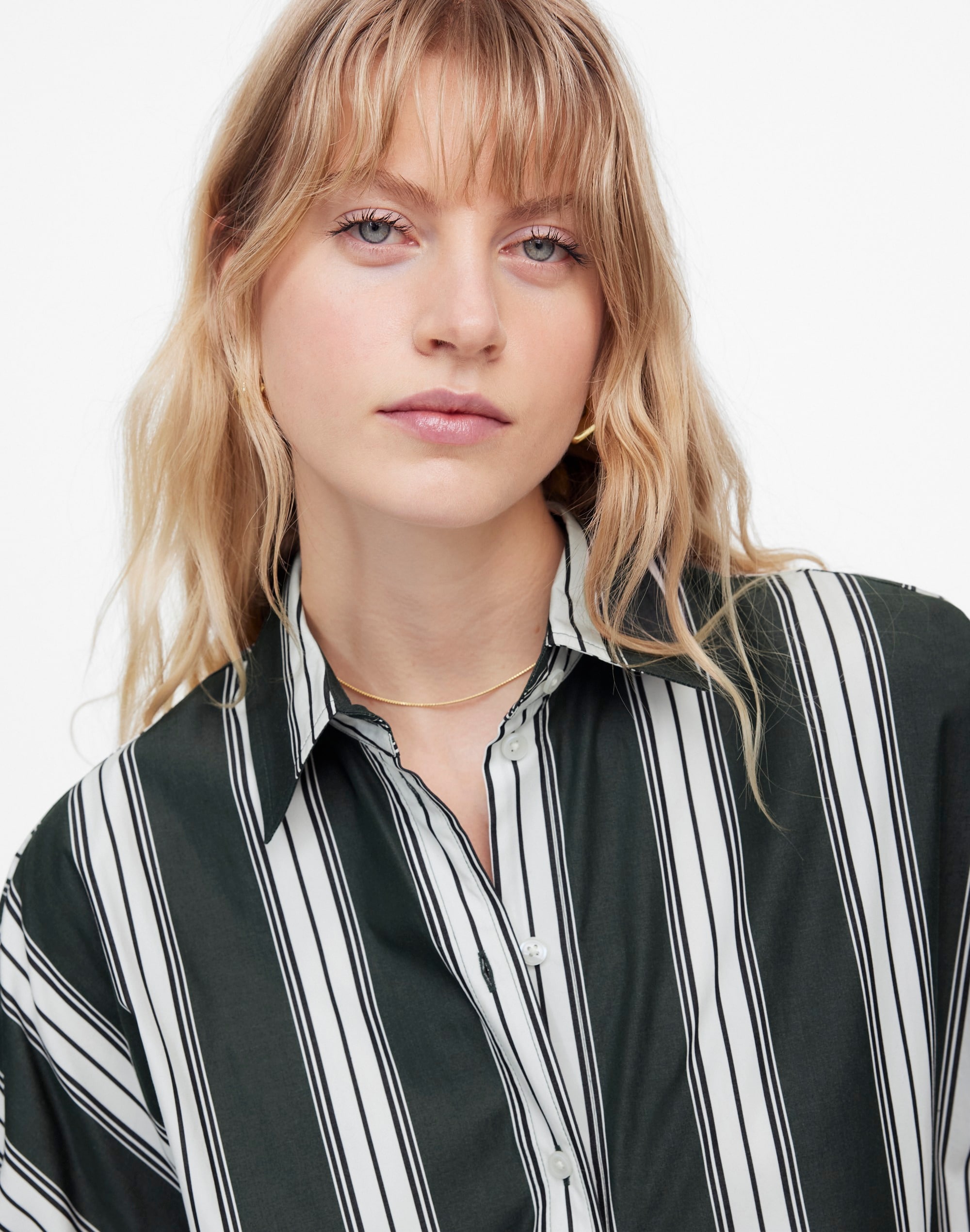 Oversized Pleated-Sleeve Button-Up Shirt