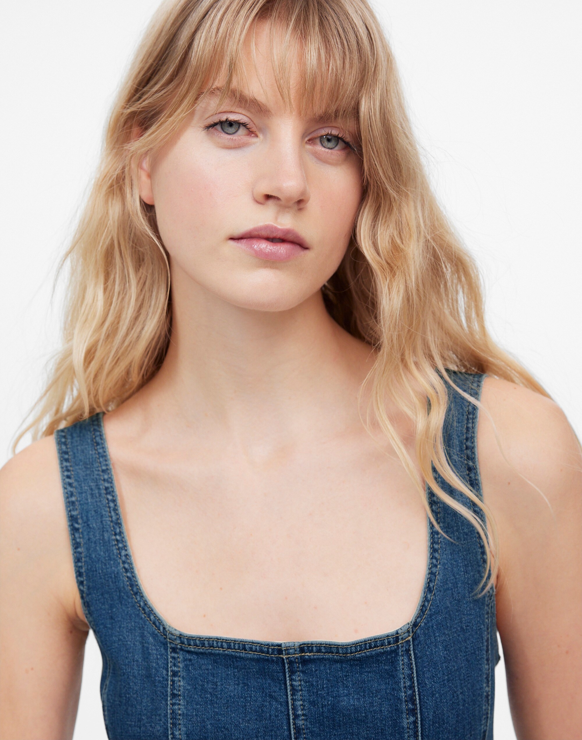 Denim Seamed Flare Midi Dress in Croswell Wash