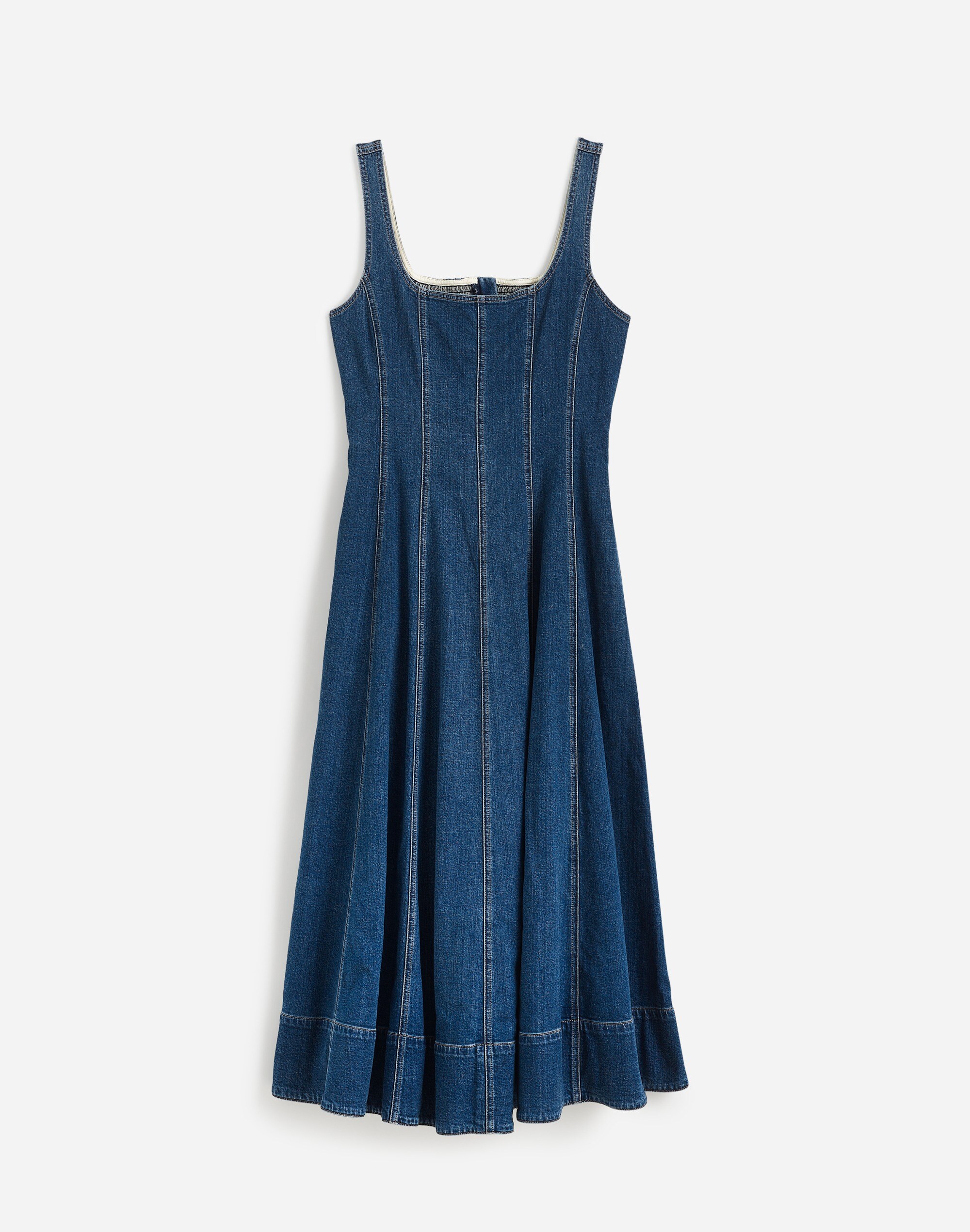 Denim Seamed Flare Midi Dress in Croswell Wash