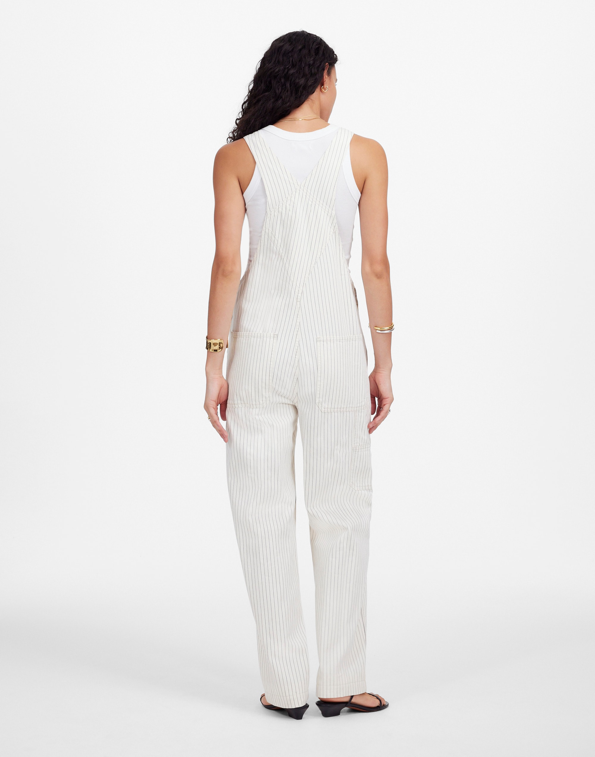 Denim Relaxed Carpenter Overalls in Ecru Pinstripe