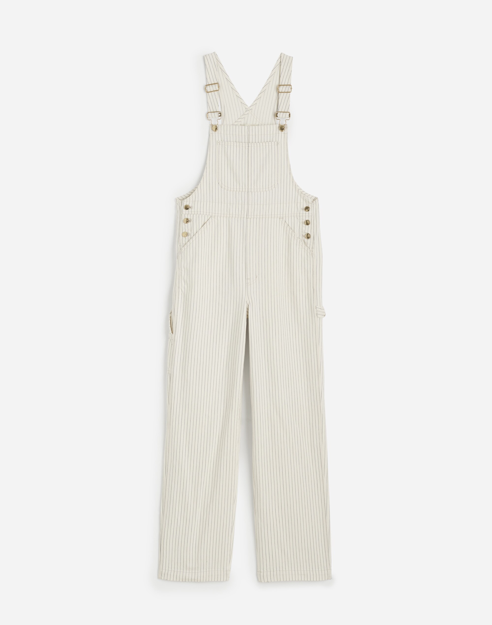 Denim Relaxed Carpenter Overalls in Ecru Pinstripe