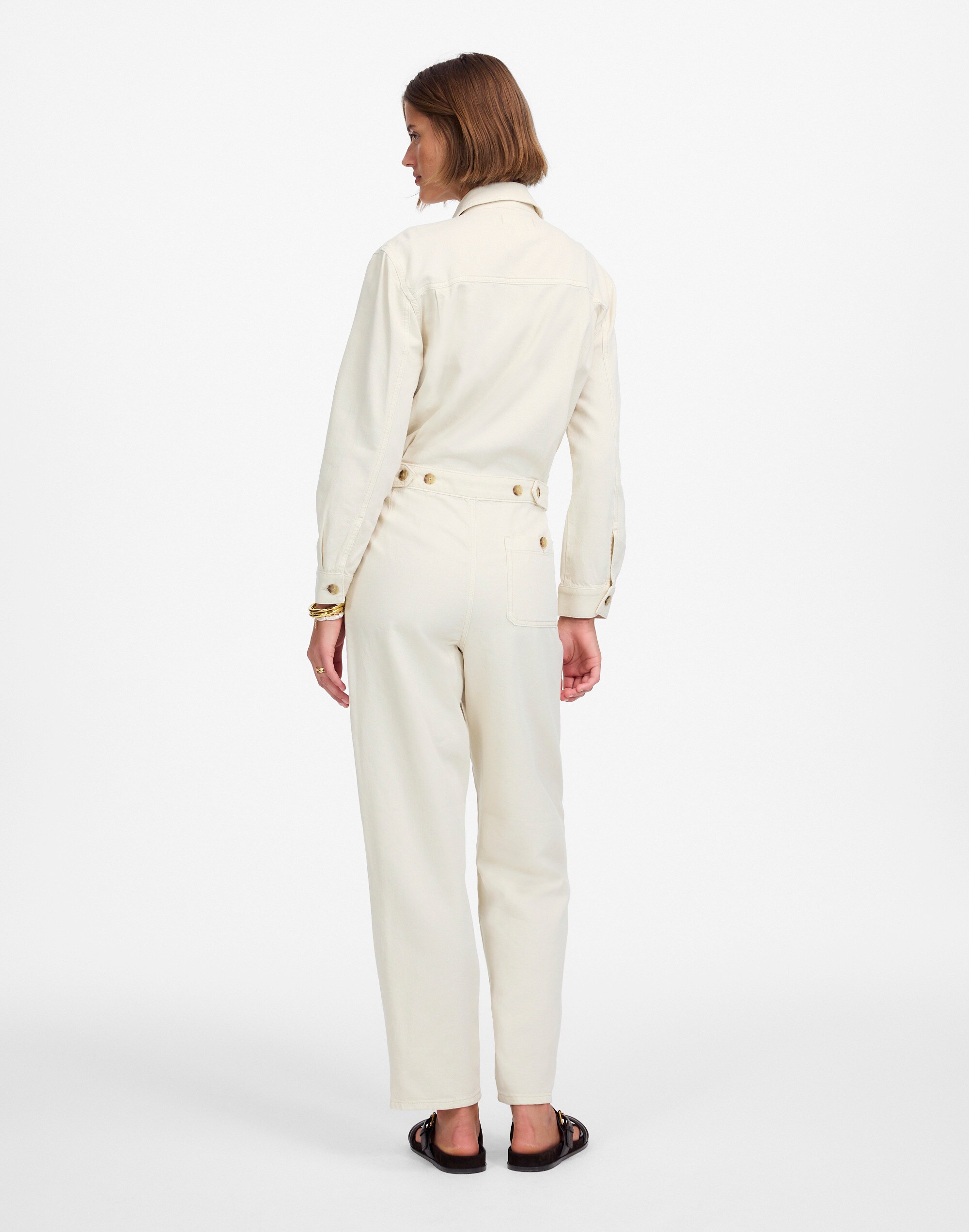 Denim Pleated Barrel-Leg Jumpsuit in Vintage Canvas