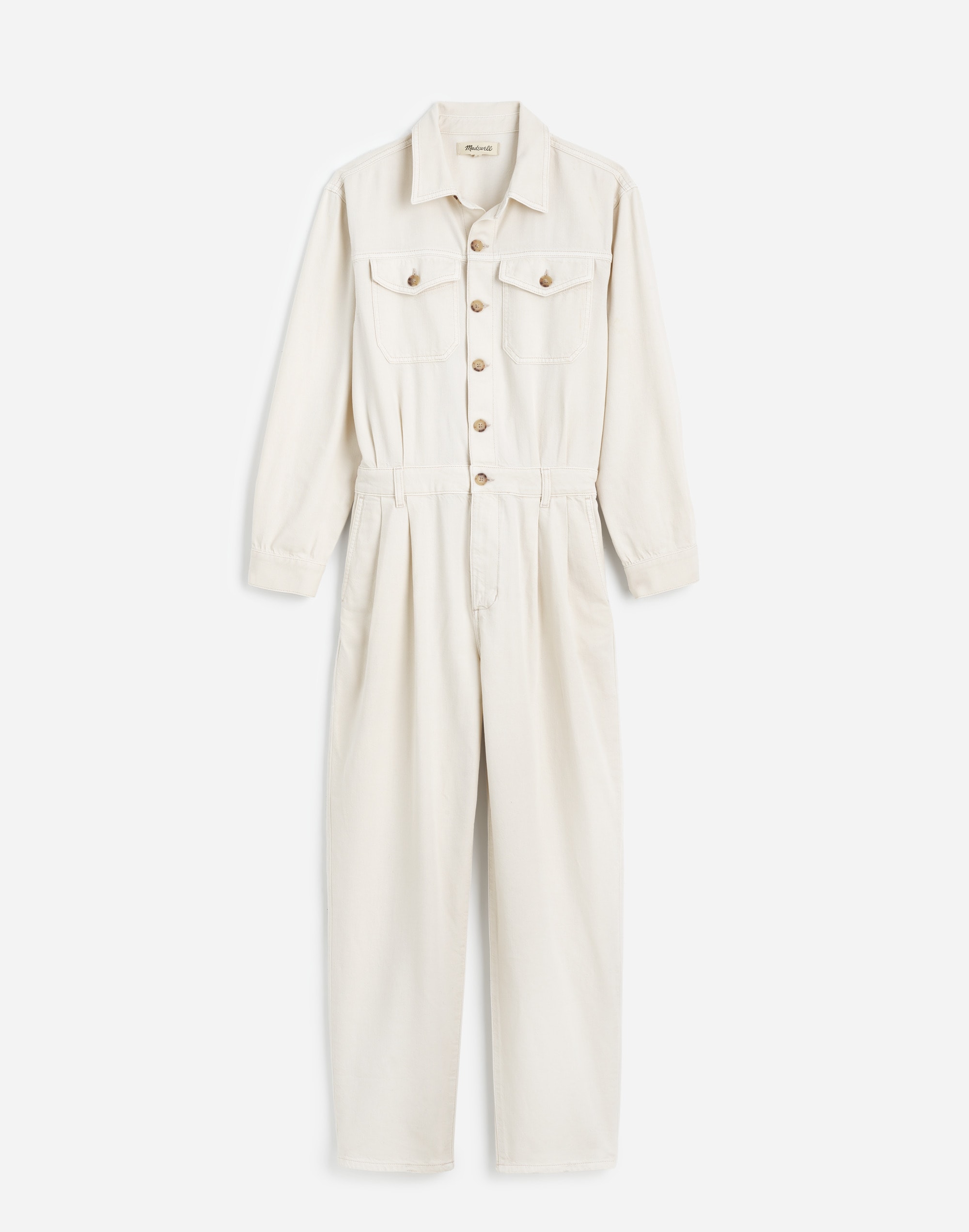 Denim Pleated Barrel-Leg Jumpsuit in Vintage Canvas