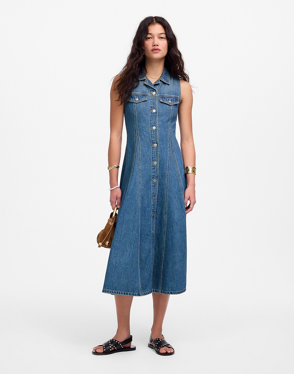 Pleated Midi Shirtdress in Billings Wash: Airy Denim Edition