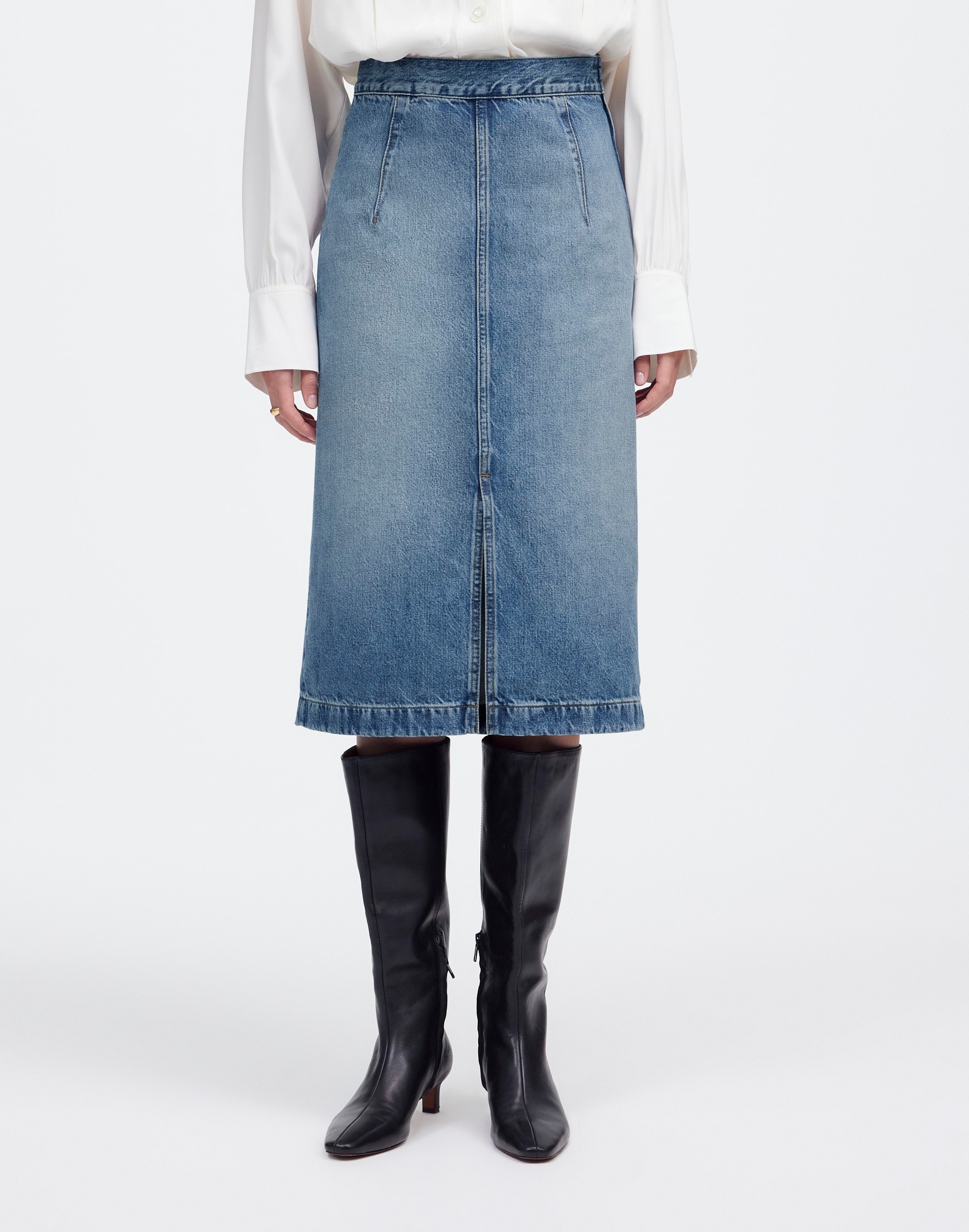 Denim Midi Pencil Skirt in Billings Wash