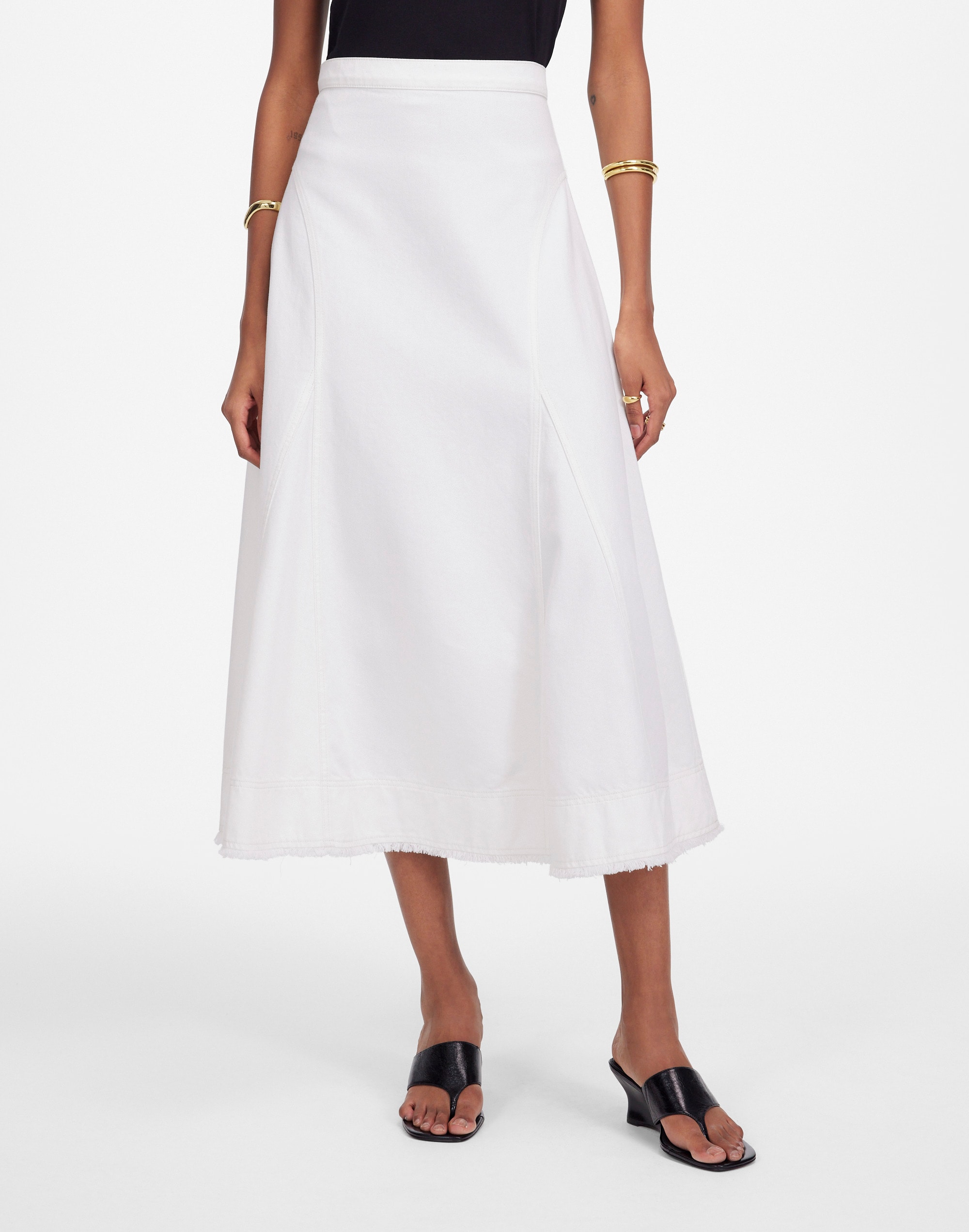Fluted Midi Skirt in Tile White