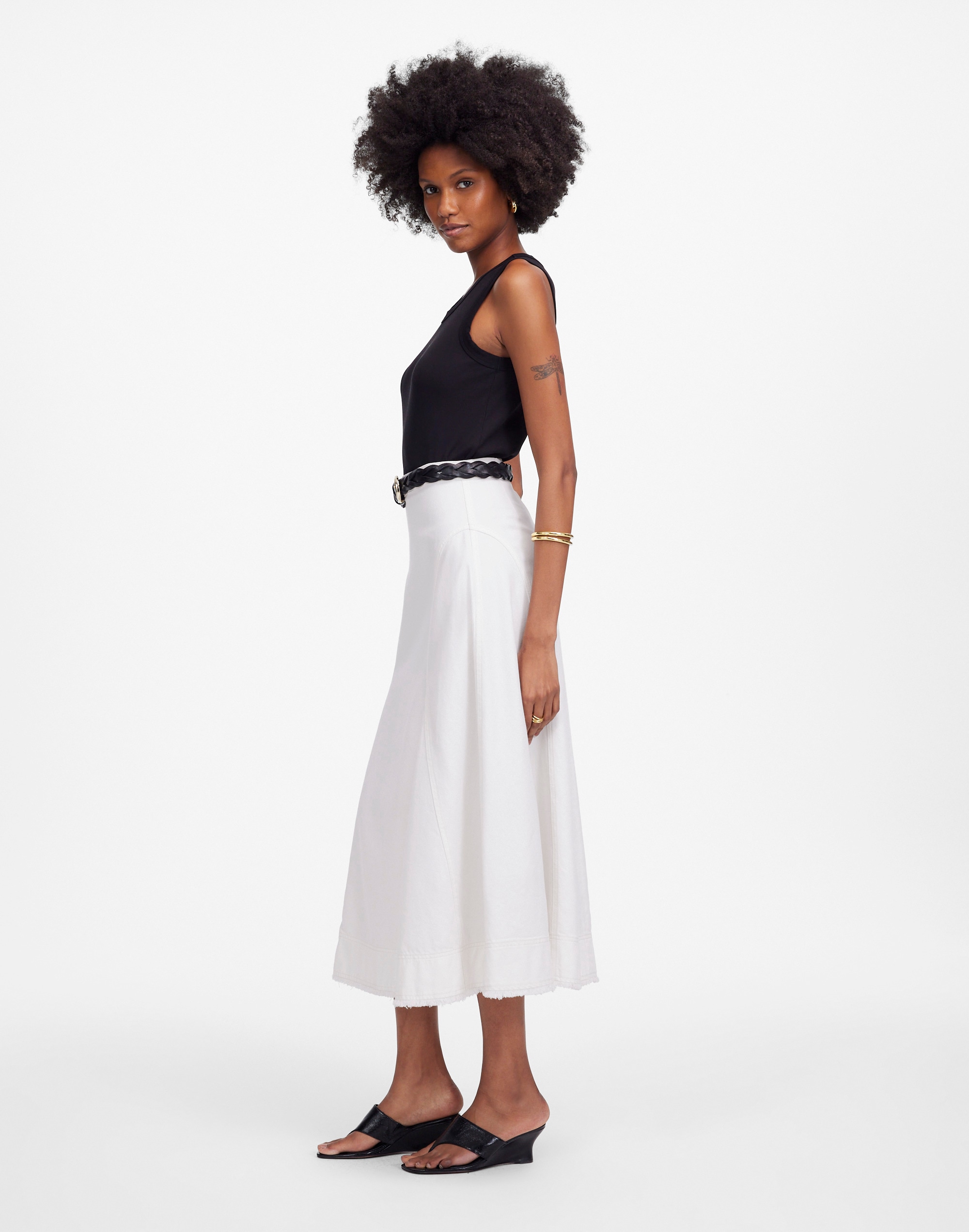 Fluted Midi Skirt in Tile White