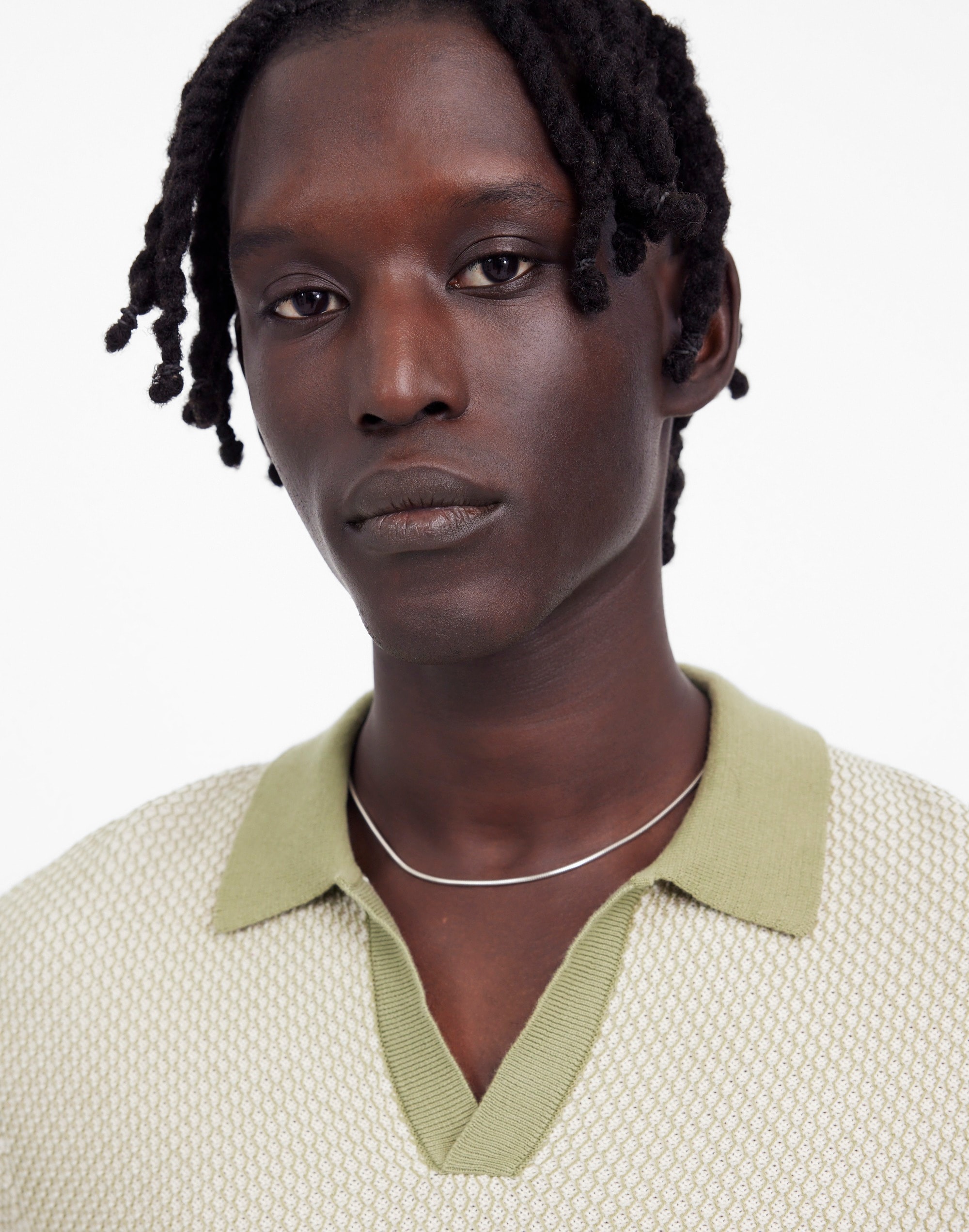 Honeycomb Stitch Johnny-Collar Sweater Polo